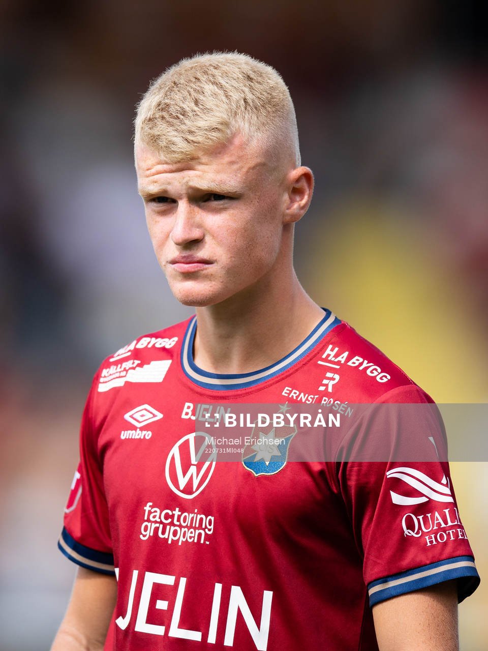 Örgrytes Olle Johansson innan fotbollsmatchen i Superettan mellan Utsikten och Örgryte den 31 juli 2022 i Göteborg. 