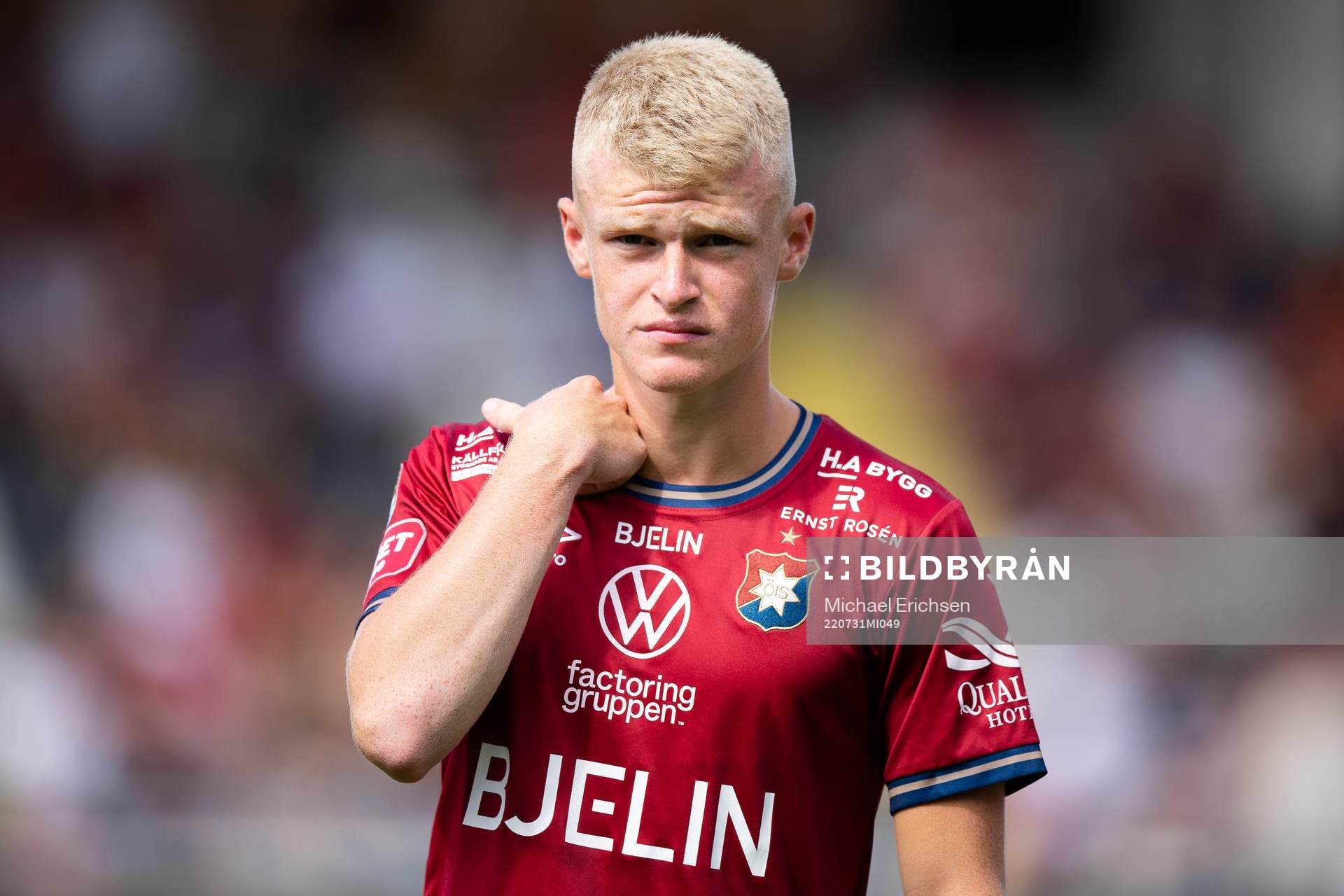 Örgrytes Olle Johansson innan fotbollsmatchen i Superettan mellan Utsikten och Örgryte den 31 juli 2022 i Göteborg. 