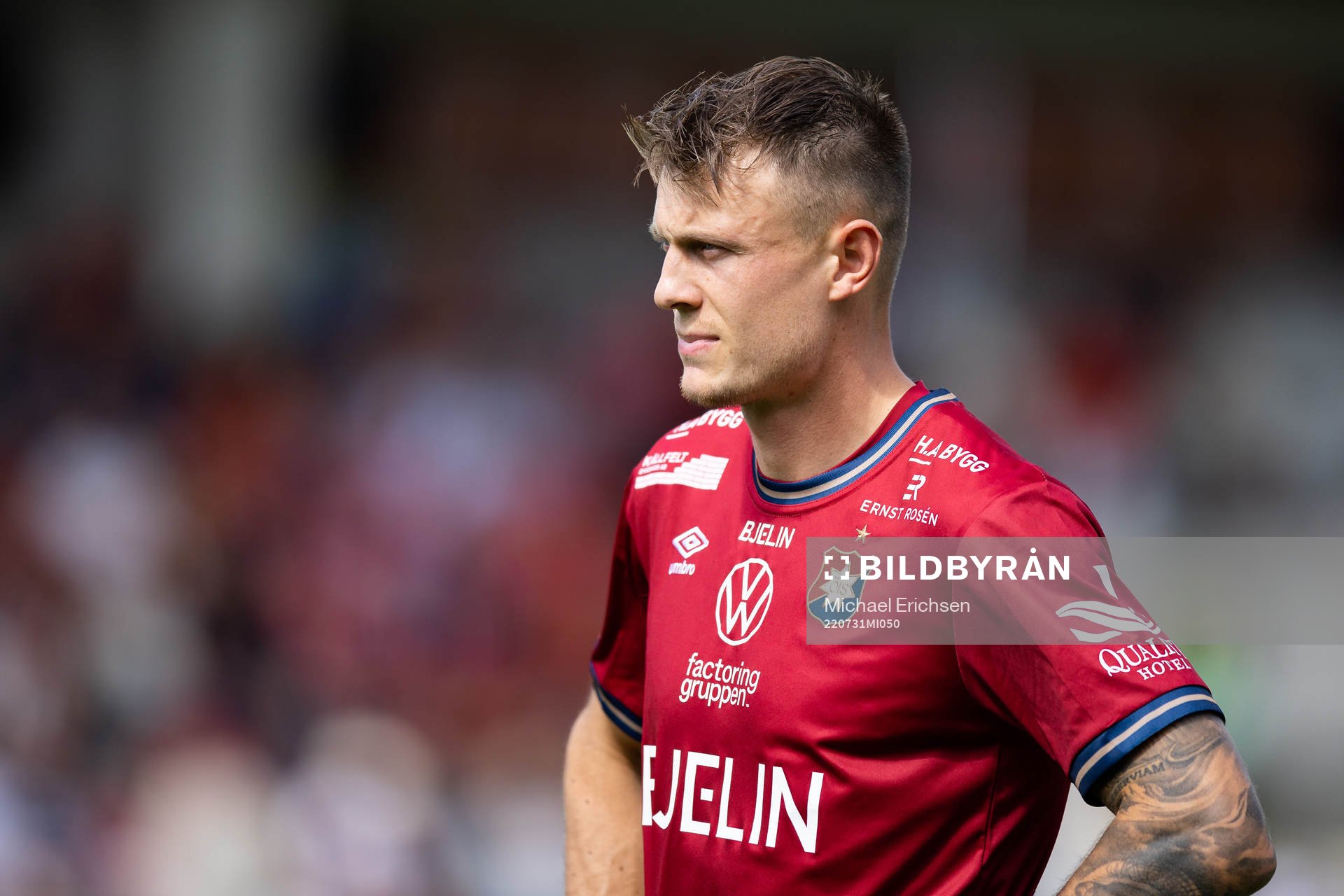 Örgrytes Marcus Haglind Sangré innan fotbollsmatchen i Superettan mellan Utsikten och Örgryte den 31 juli 2022 i Göteborg. 