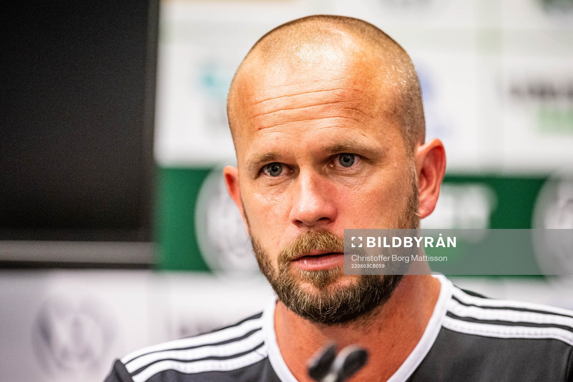 Skövdes tränare Tobias Linderoth under en presskonferens efter fotbollsmatchen i Superettan mellan Landskrona och Skövde AIK den 3 augusti 2022 i Landskrona.