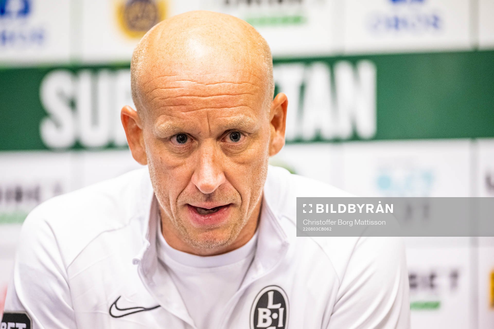 Landskronas tränare Billy Magnusson under en presskonferens efter fotbollsmatchen i Superettan mellan Landskrona och Skövde AIK den 3 augusti 2022 i Landskrona.