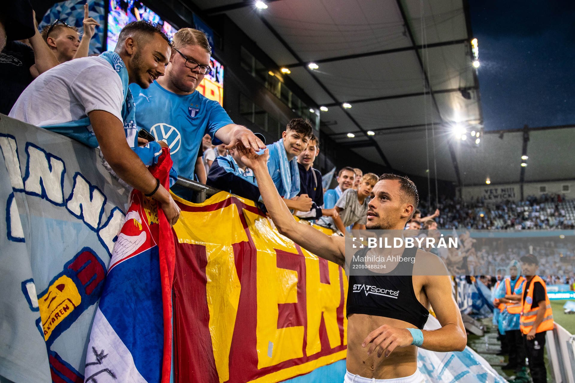 Veljko Birmancevic of Malmö FF celebrates with fans