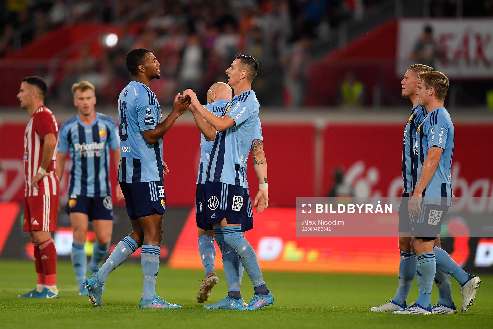 Isak Hien and Haris Radetinac of Djurgården celebrate