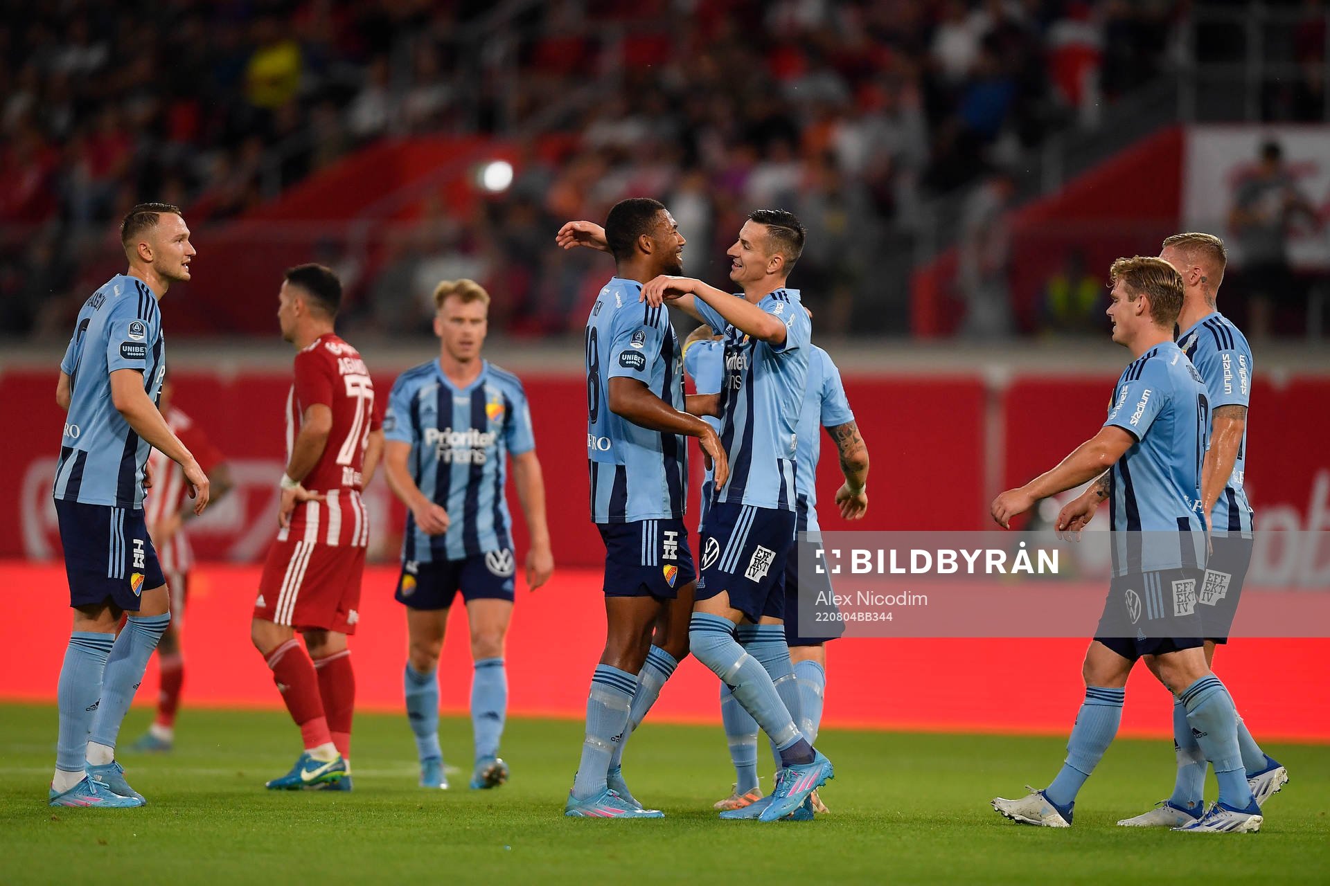 Isak Hien and Haris Radetinac of Djurgården celebrate