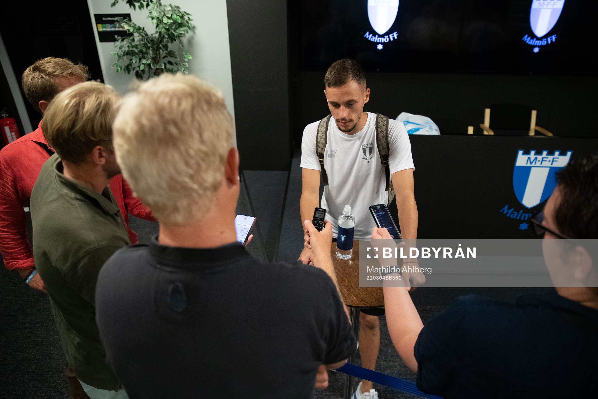 Veljko Birmancevic of Malmö FF in mixed zone