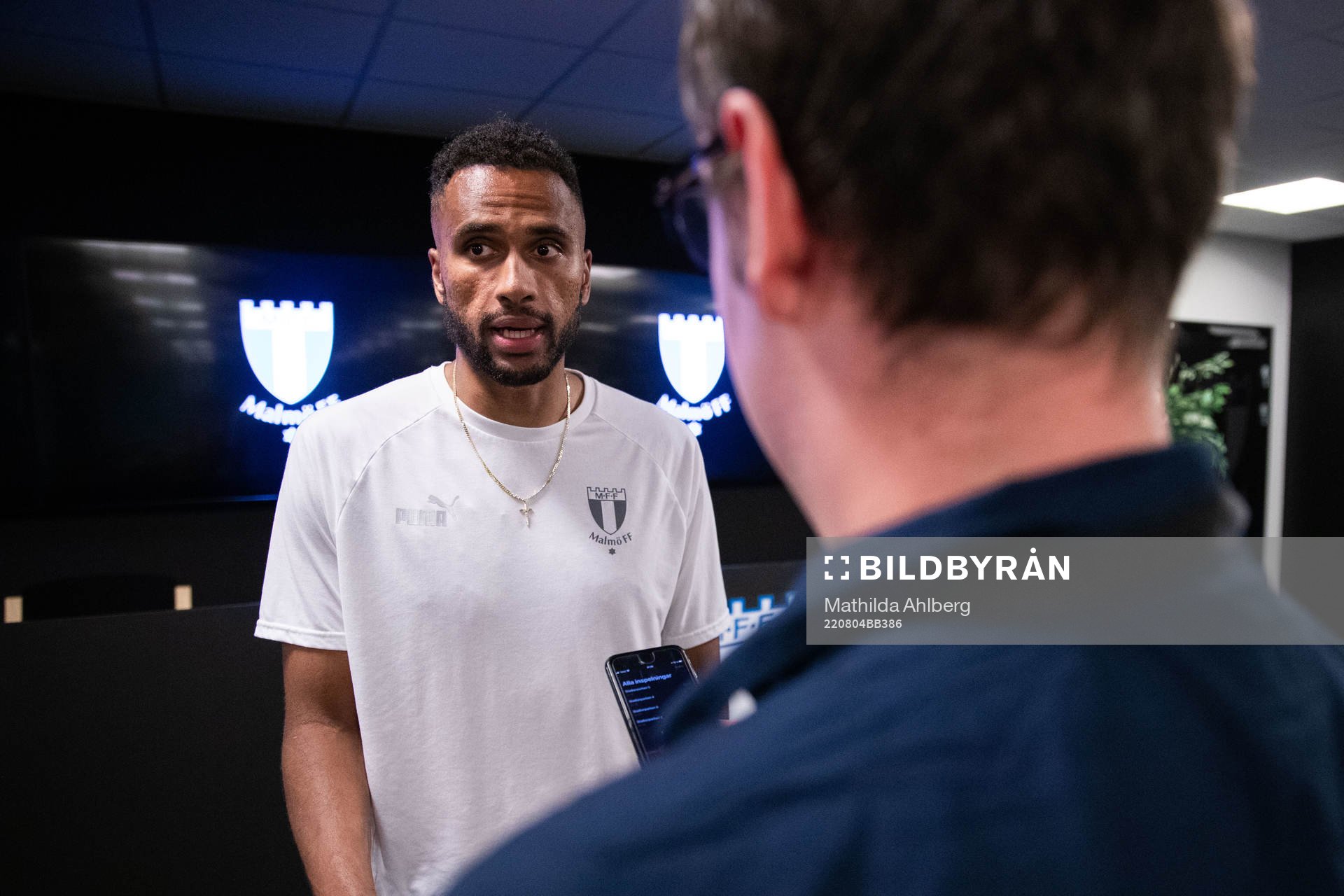 Isaac Kiese Thelin of Malmö FF in mixed zone after the UEFA Europa League qualification match between Malmö FF and Diddeleng on August 4, 2022 in Malmö.