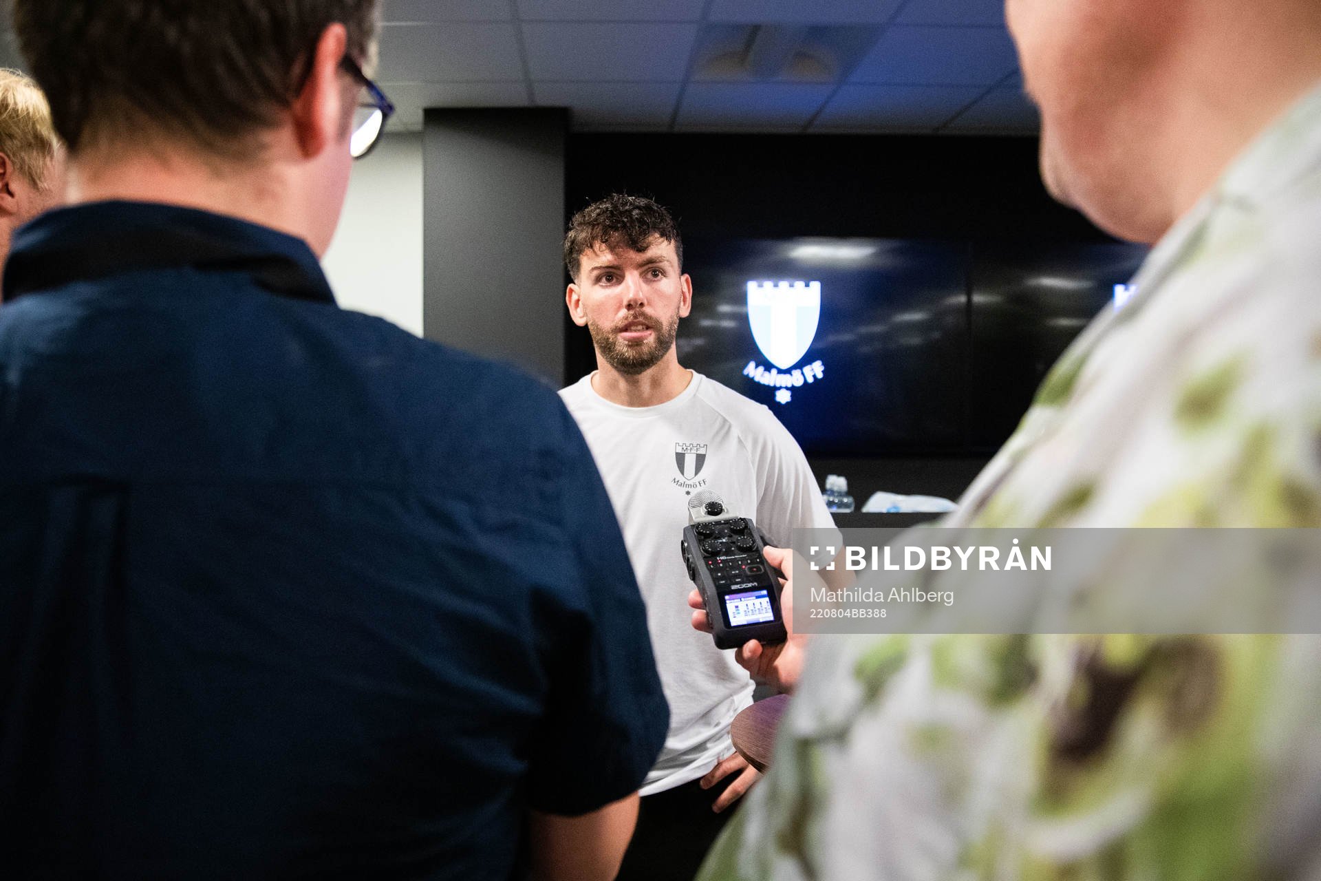 Erdal Rakip of Malmö FF in mixed zone
