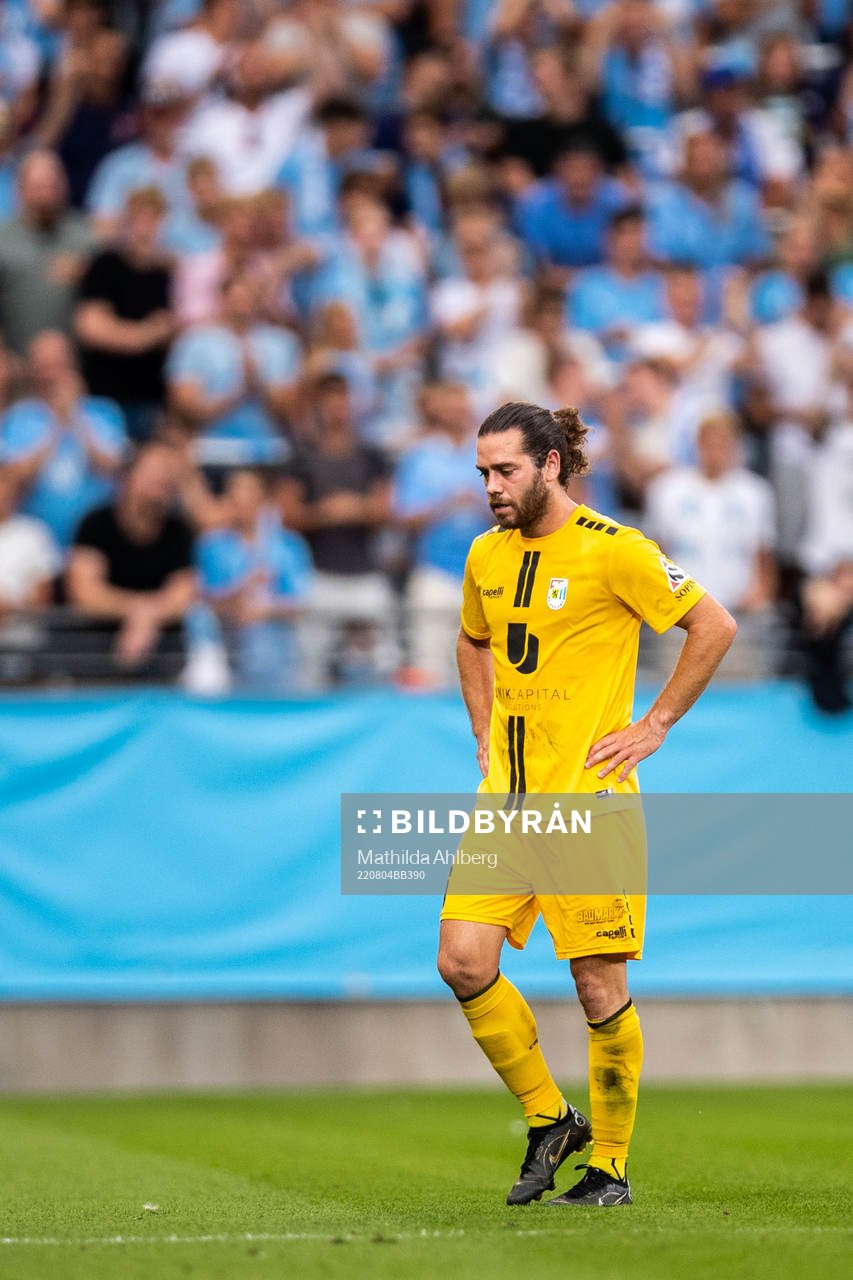 Charles Morren of Diddeleng looks dejected after reciwing a red card during the UEFA Europa League qualification match between Malmö FF and Diddeleng on August 4, 2022 in Malmö.