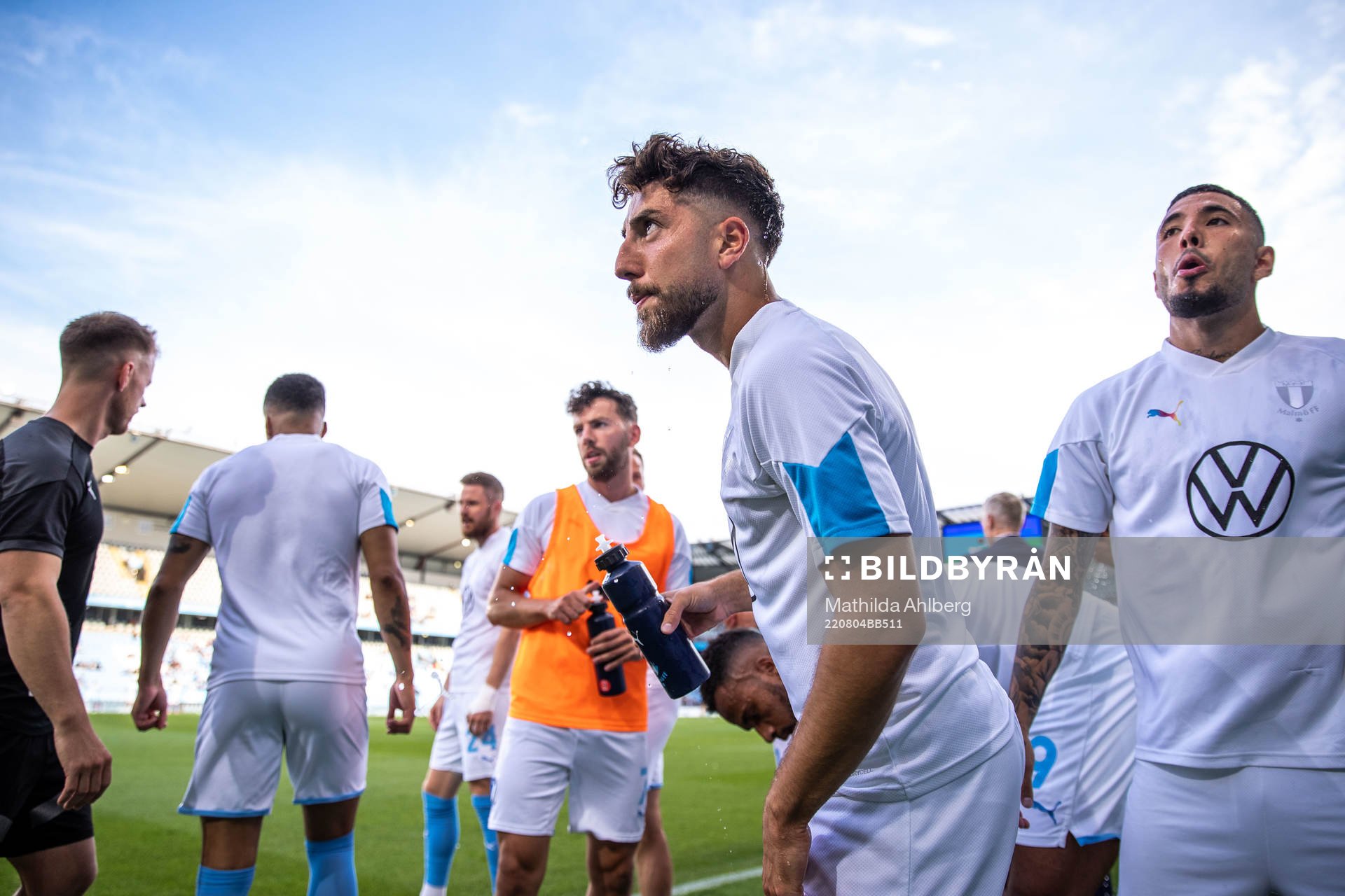 Players of Malmö FF ahead of the UEFA Europa League qualification match between Malmö FF and Diddeleng on August 4, 2022 in Malmö.