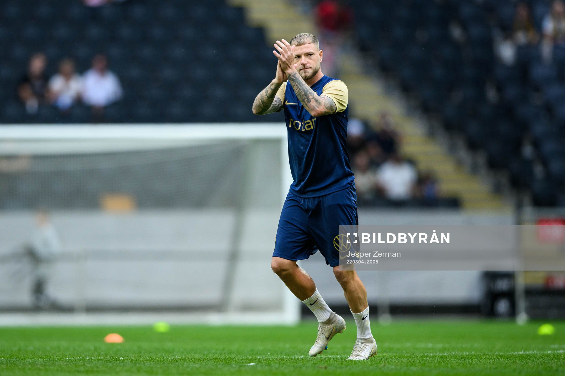 John Guidetti of AIK ahead of the UEFA Conference League qualification match between AIK and KF Shkendija on August 4, 2022 in Stockholm.