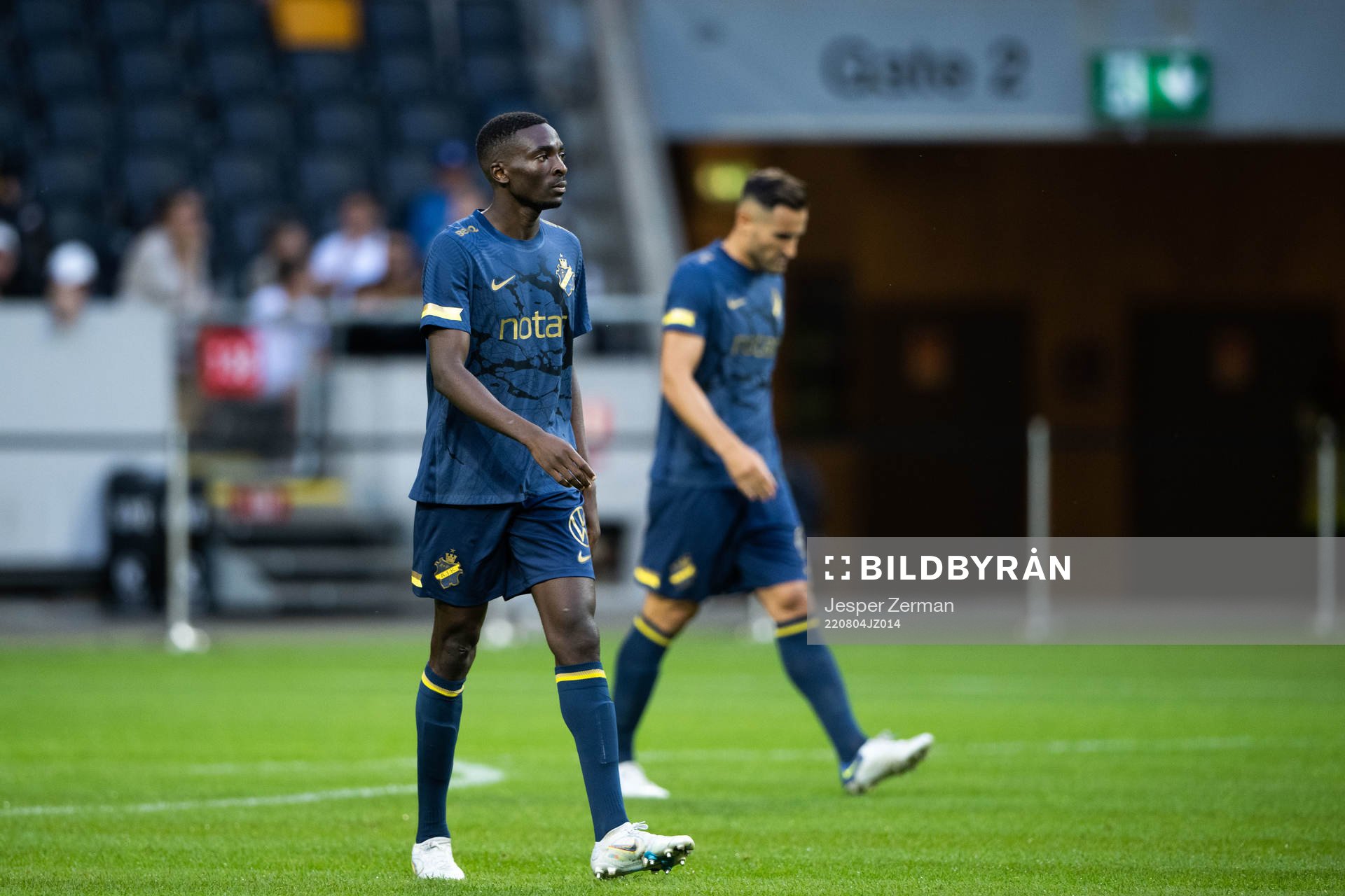 Collins Sichenje and Sotirios Papagiannopoulos of AIK looks