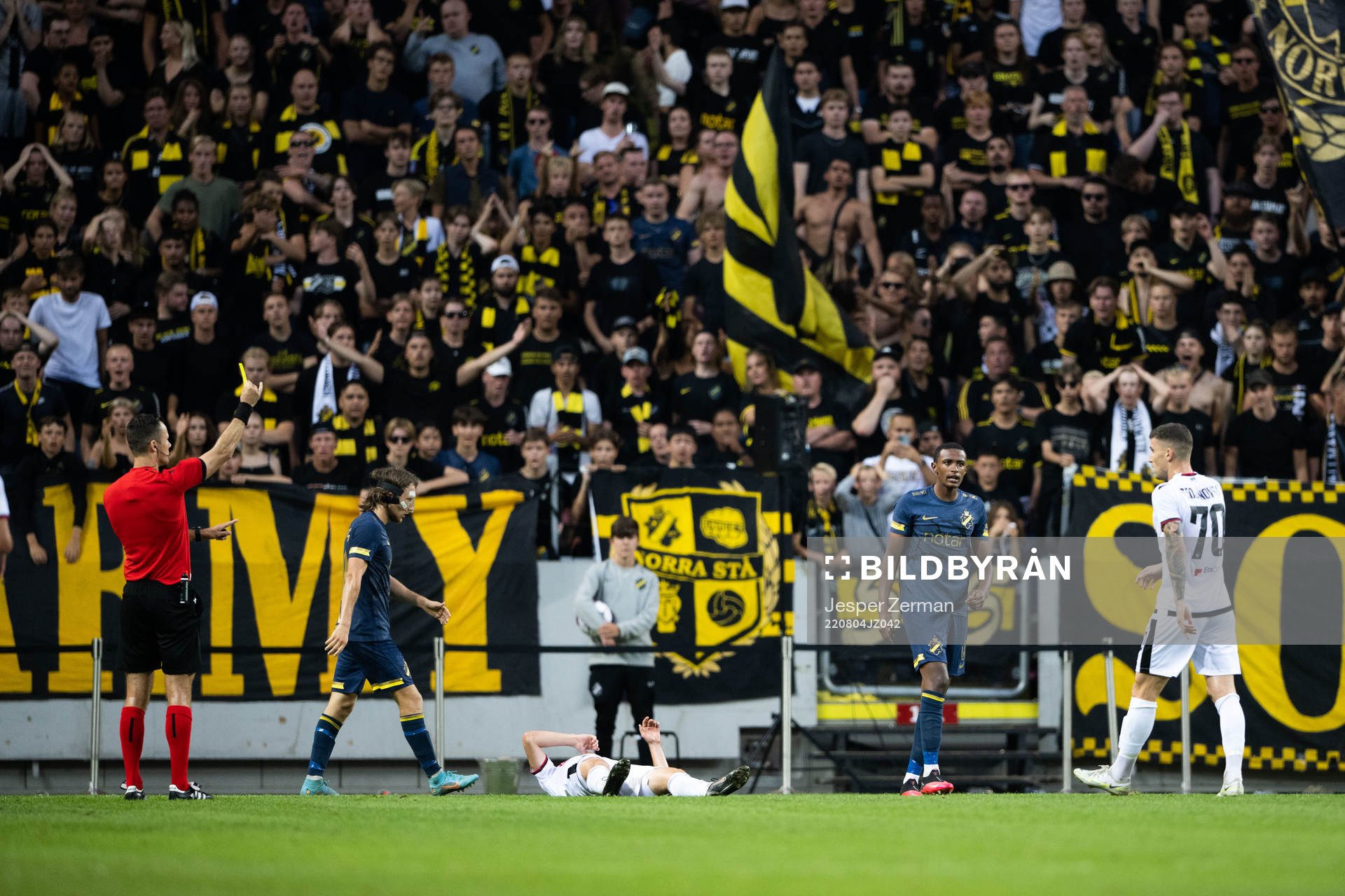 Amar Abdirahman Ahmed Fatah of AIK receives a yellow card