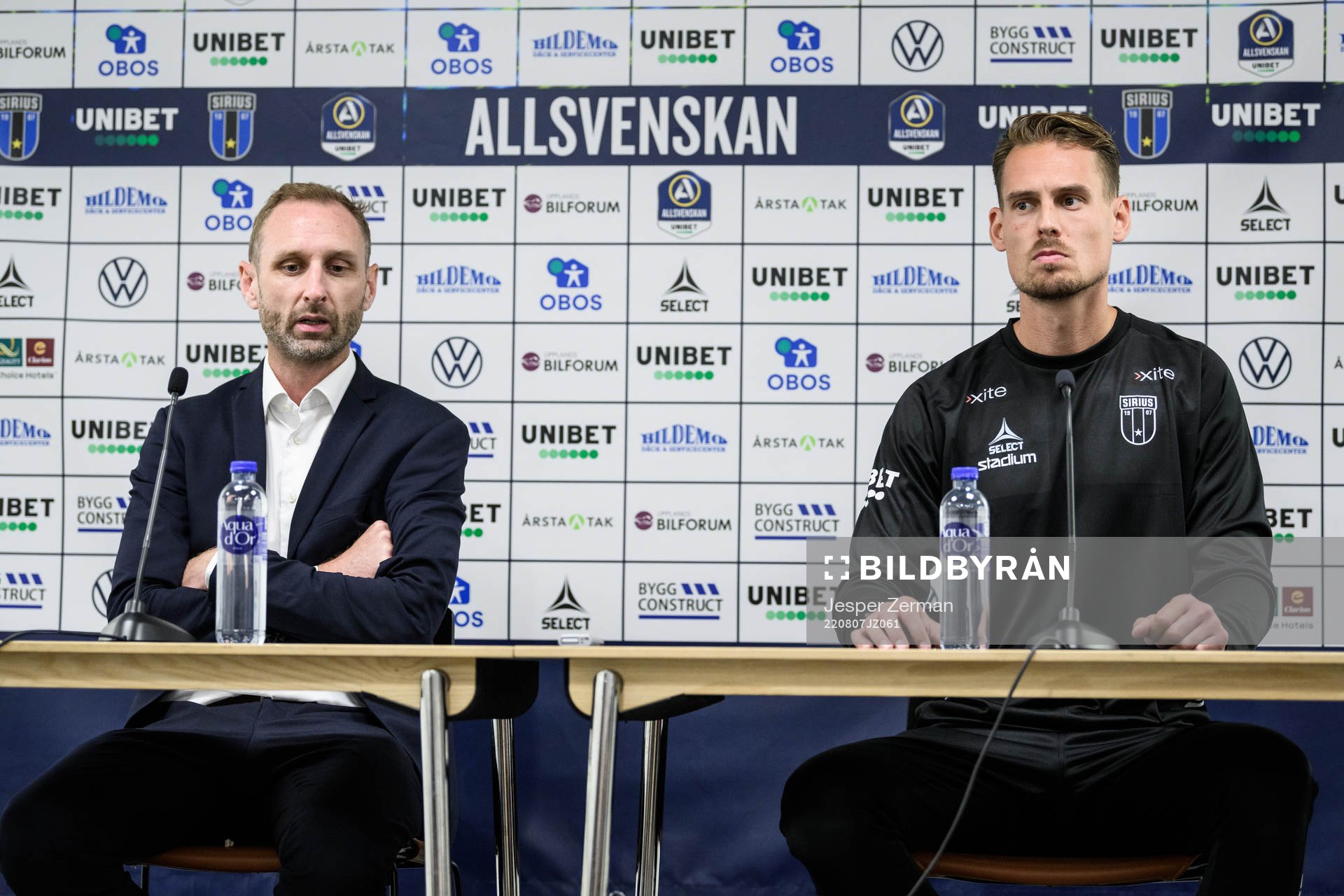 Malmö FFs tränare Andreas Georgson och Sirius tränare Daniel Bäckström på presskonferensen efter fotbollsmatchen i Allsvenskan mellan Sirius och Malmö FF den 7 augusti 2022 i Uppsala.