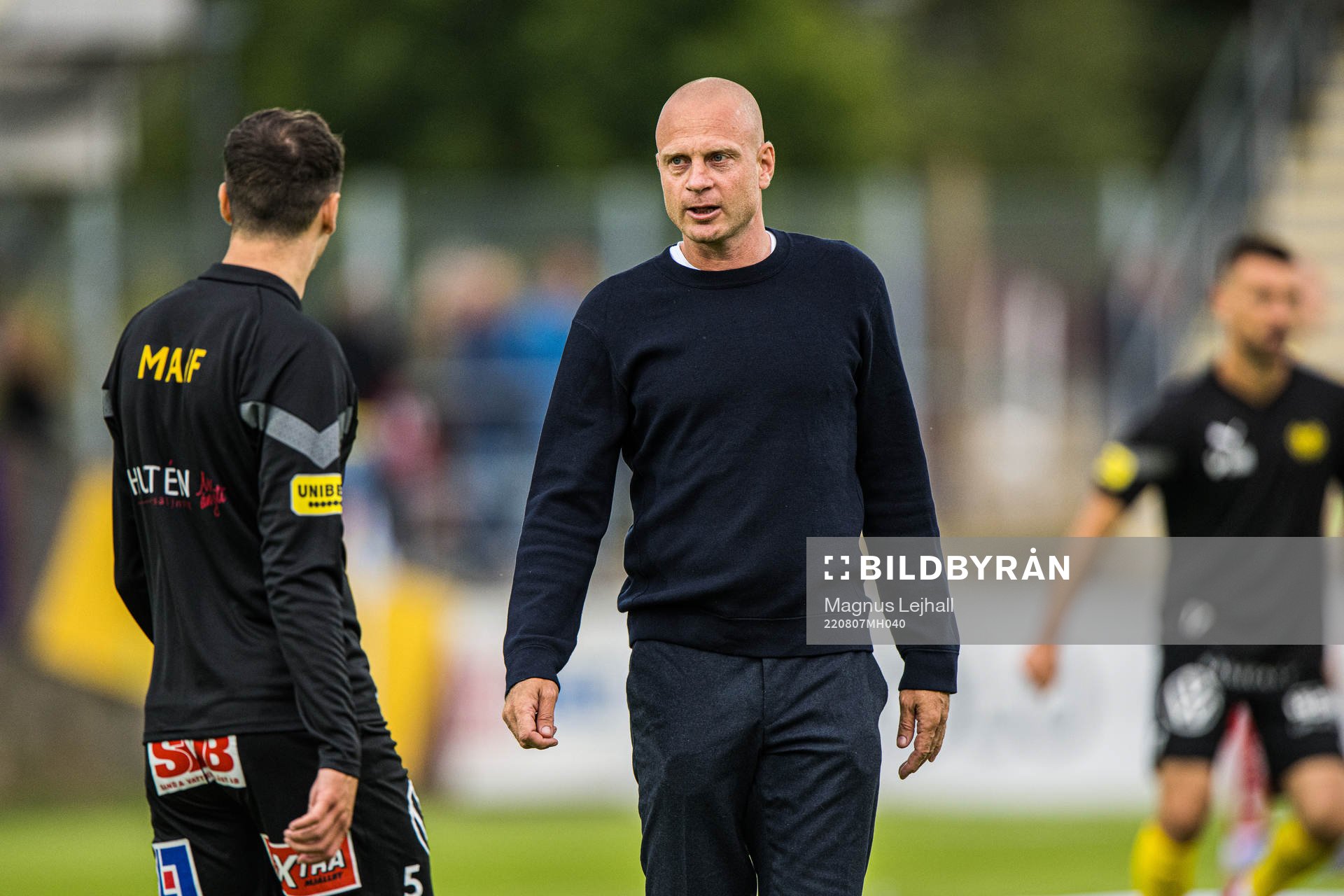 Mjällbys tränare Andreas Brännström under fotbollsmatchen i Allsvenskan mellan Mjällby och Elfsborg den 7 augusti 2022 i Hällevik. 