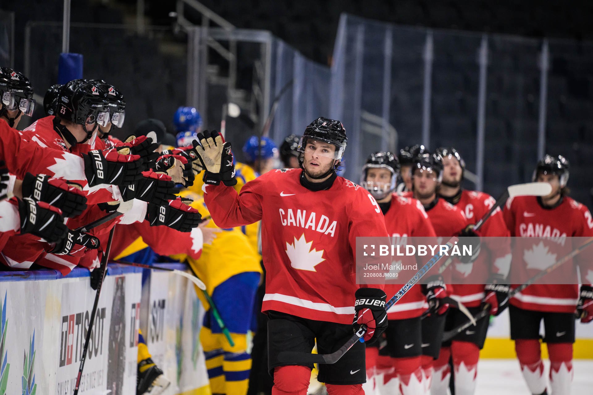 Joshua Roy of Canada celebrates the 4-1 goal