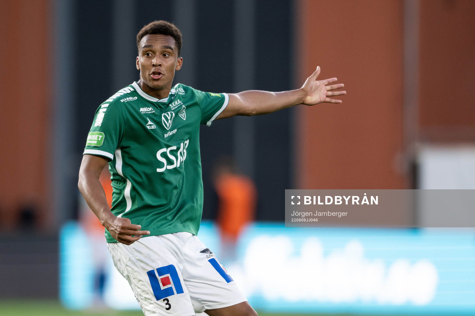 Brages Eirik Asante Gayi under fotbollsmatchen i Superettan mellan Norrby och Brage den 9 augusti 2022 i Borås. 