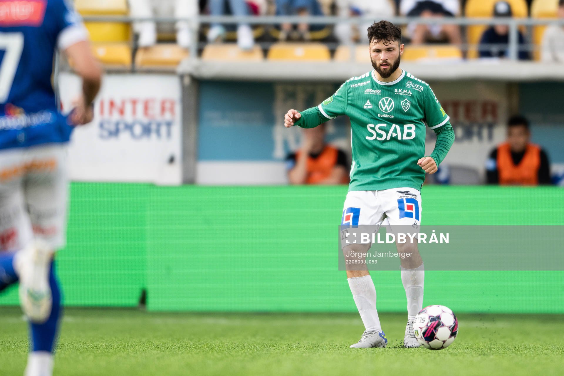 Brages Jonathan Syberg Tamimi under fotbollsmatchen i Superettan mellan Norrby och Brage den 9 augusti 2022 i Borås. 
