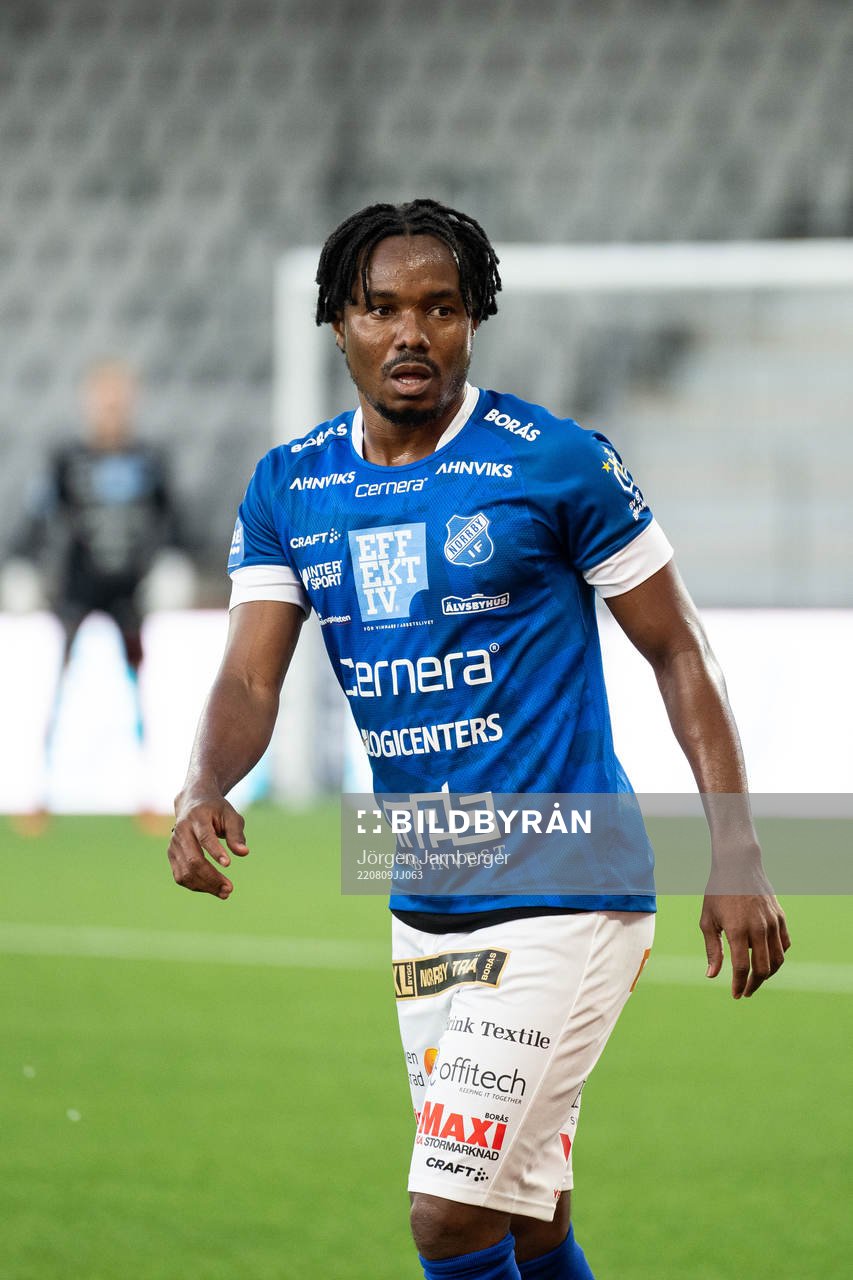 Norrbys Nasiru Mohammed under fotbollsmatchen i Superettan mellan Norrby och Brage den 9 augusti 2022 i Borås. 
