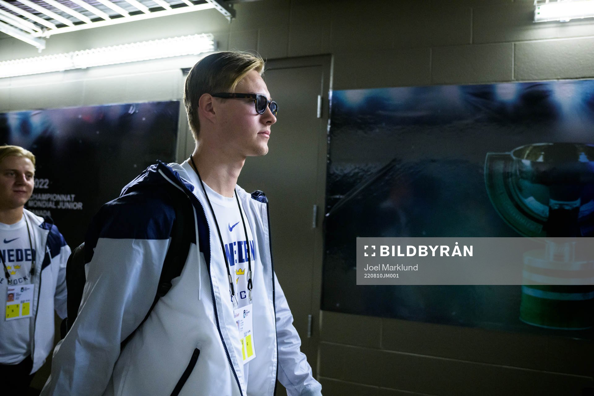 Goaltender Calle Clang of Sweden arrives to the arena for