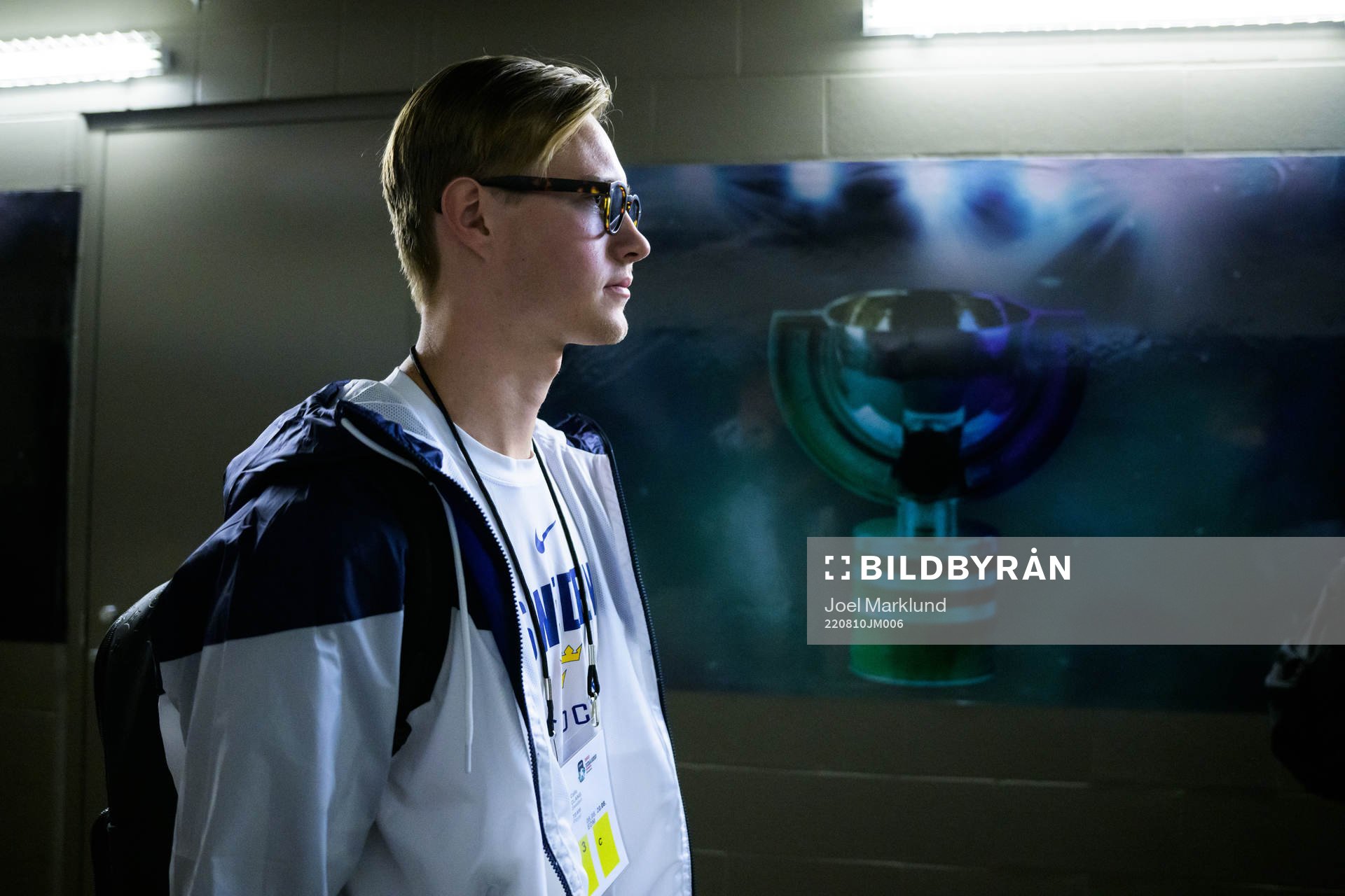 Goaltender Calle Clang of Sweden arrives to the arena for
