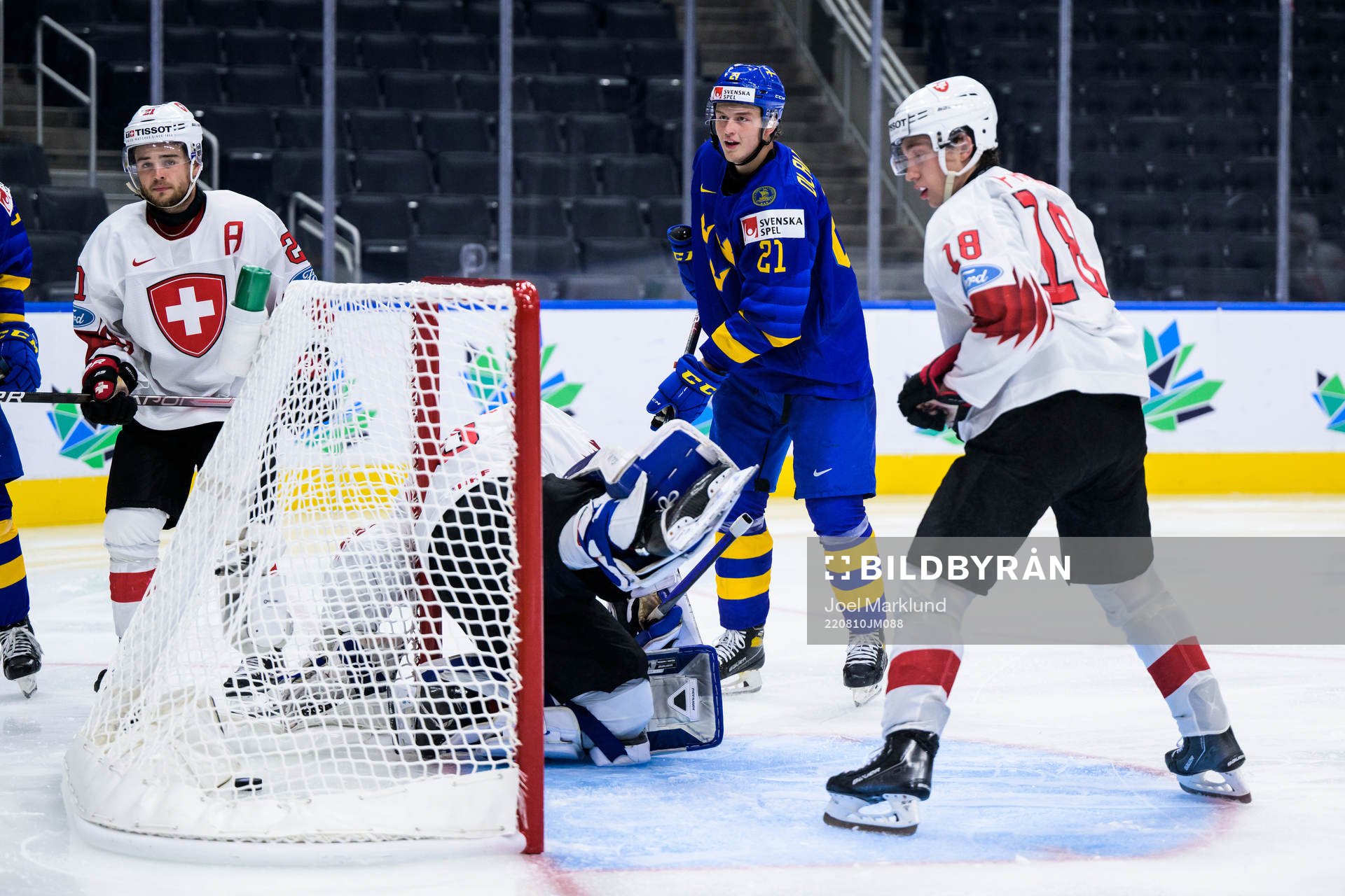 goaltender Noah Patenaude of Switzerland lets in 2-0