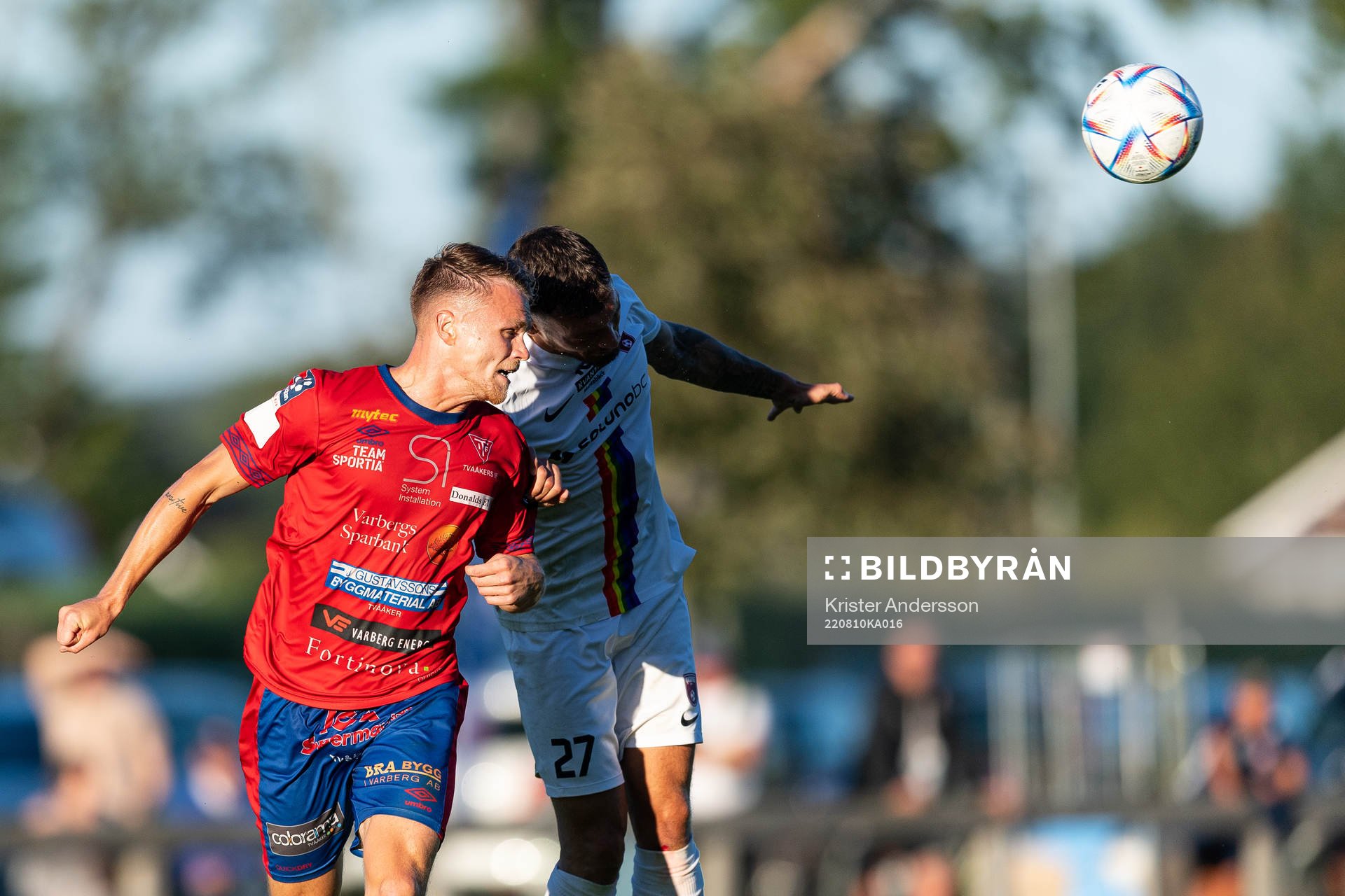 Tvååkers Isak Petersson under fotbollsmatchen i Ettan södra mellan Tvååker och Qviding den 10 augusti 2022 i Tvååker. 