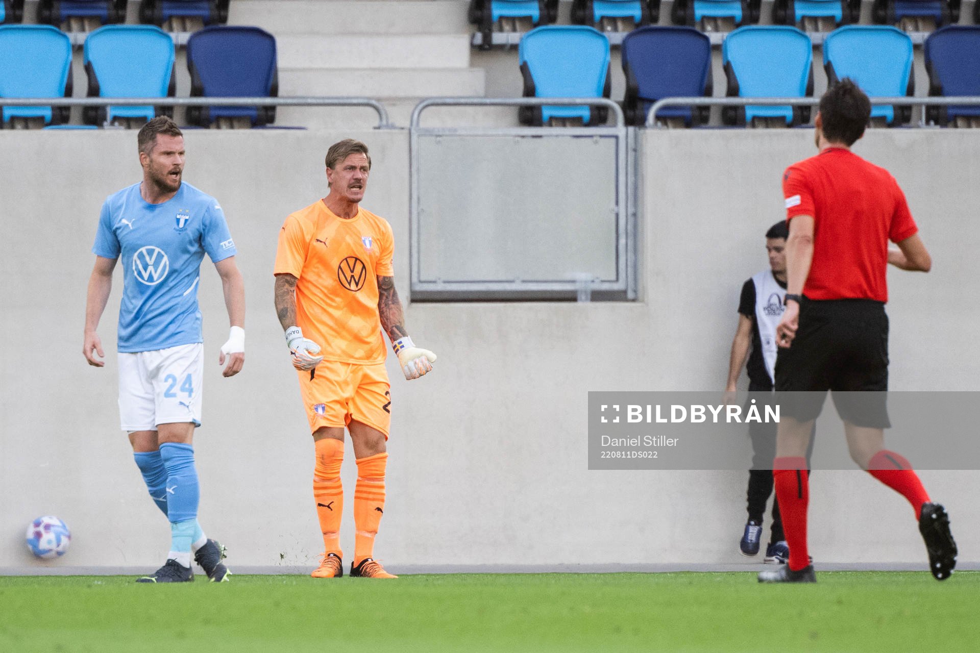 Goalkeeper Johan Dahlin of Malmö reacts