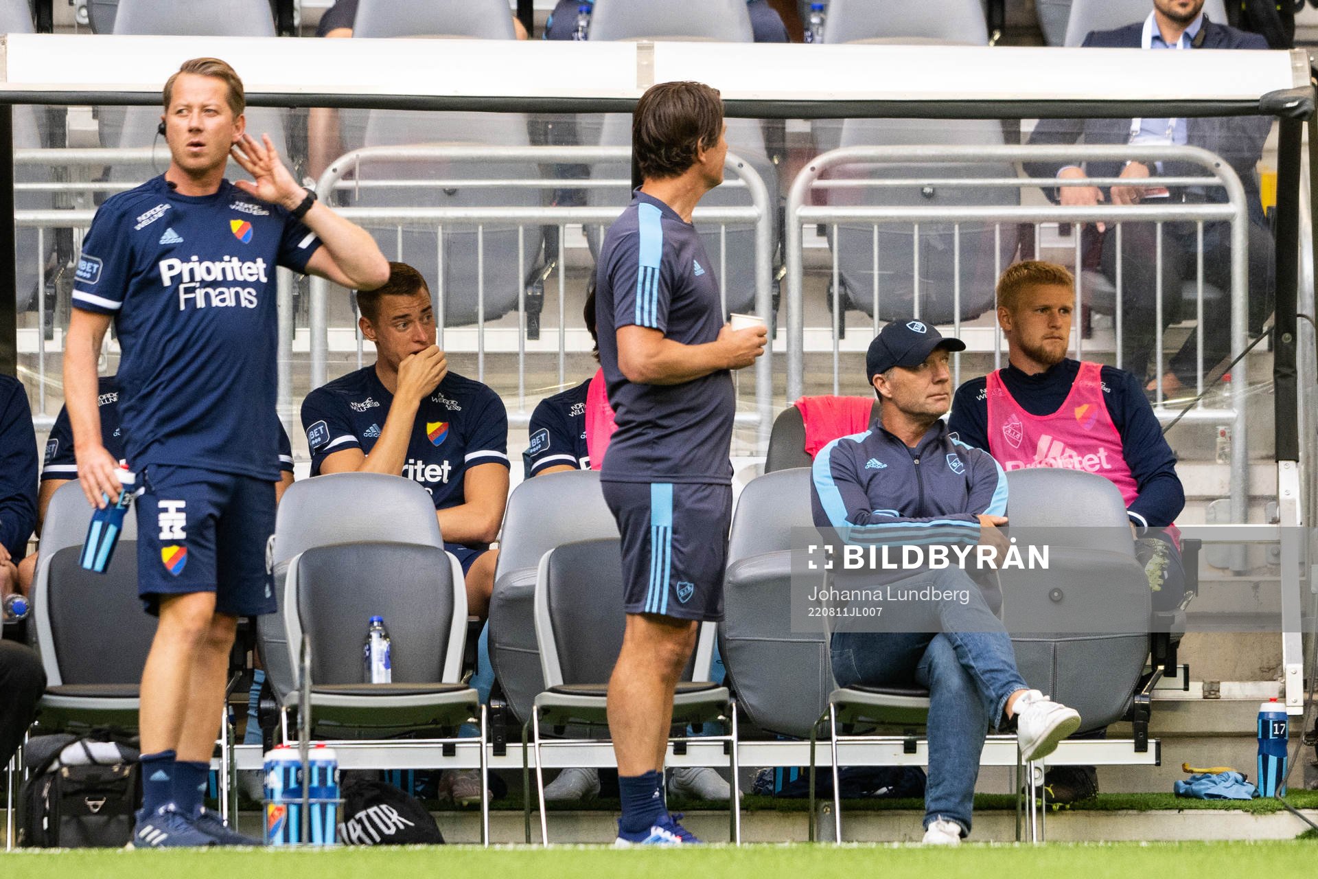 Coach Kim Bergstrand of Djurgården during the UEFA Europa Conference League qualifying match between Djurgården and Sepsi on August 11, 2022 in Stockholm. 