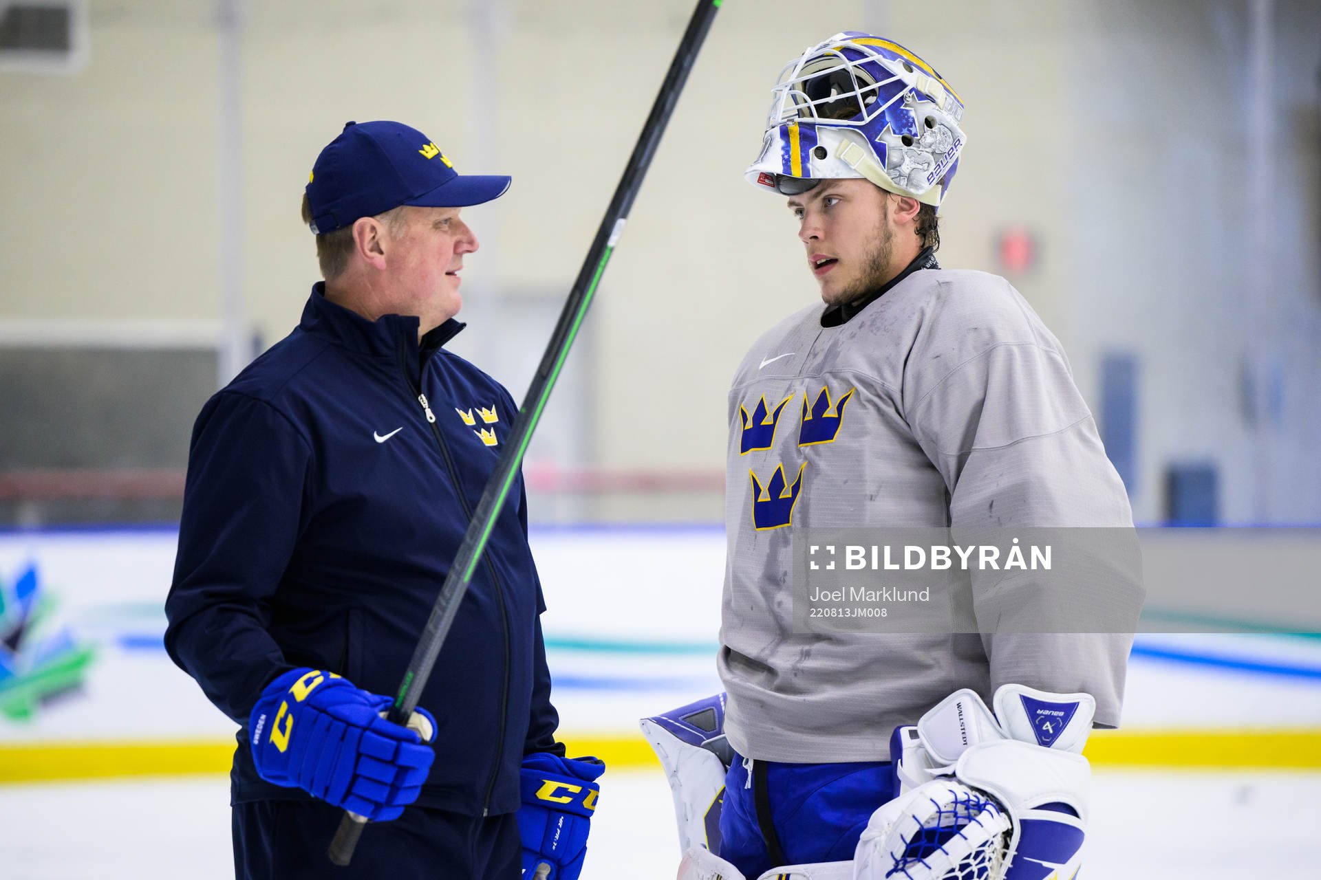 Goaltender coach Peter Andersson and goaltender Jesper