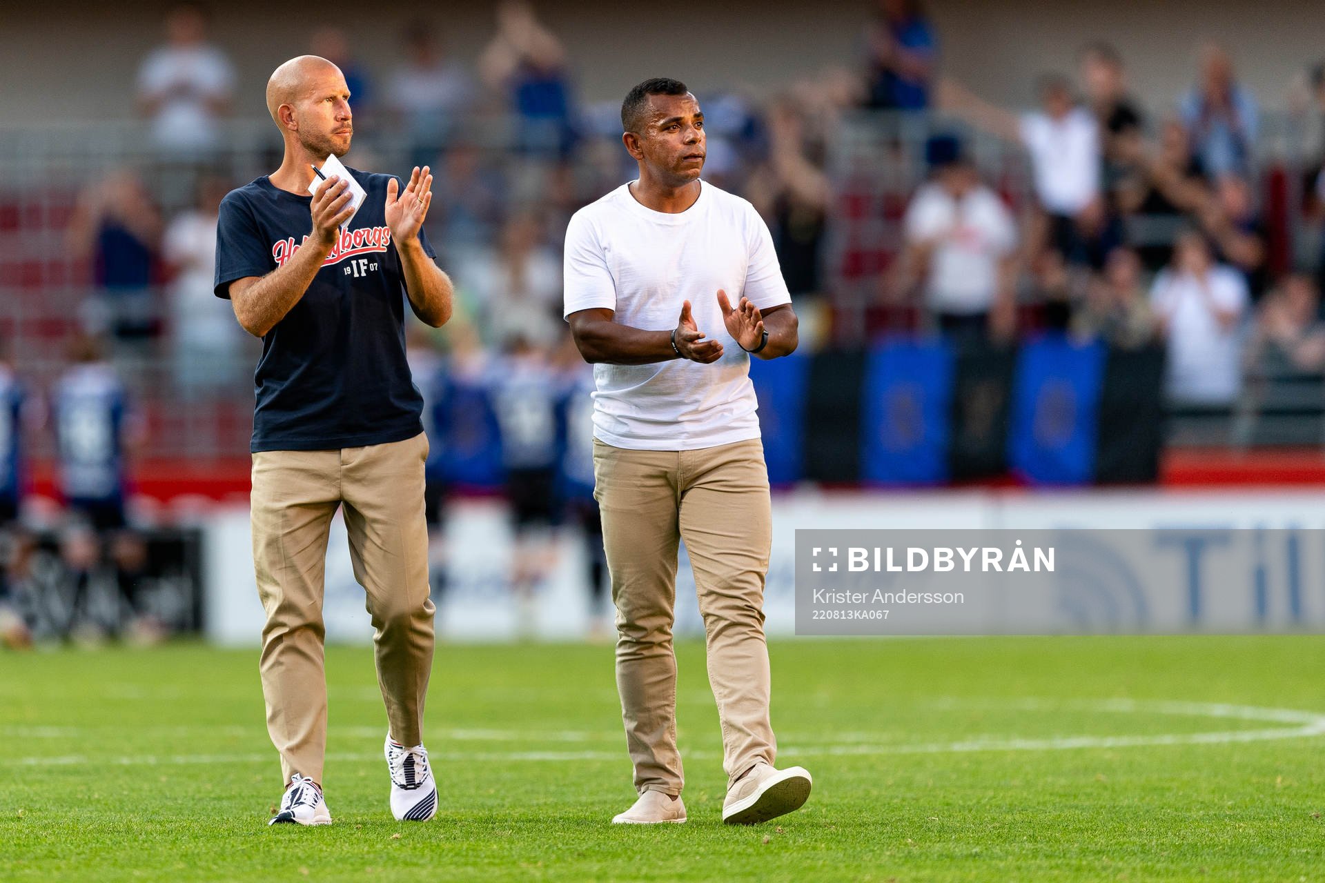 Helsingborgs tränare Mattias Lindström och Alvaro Santos