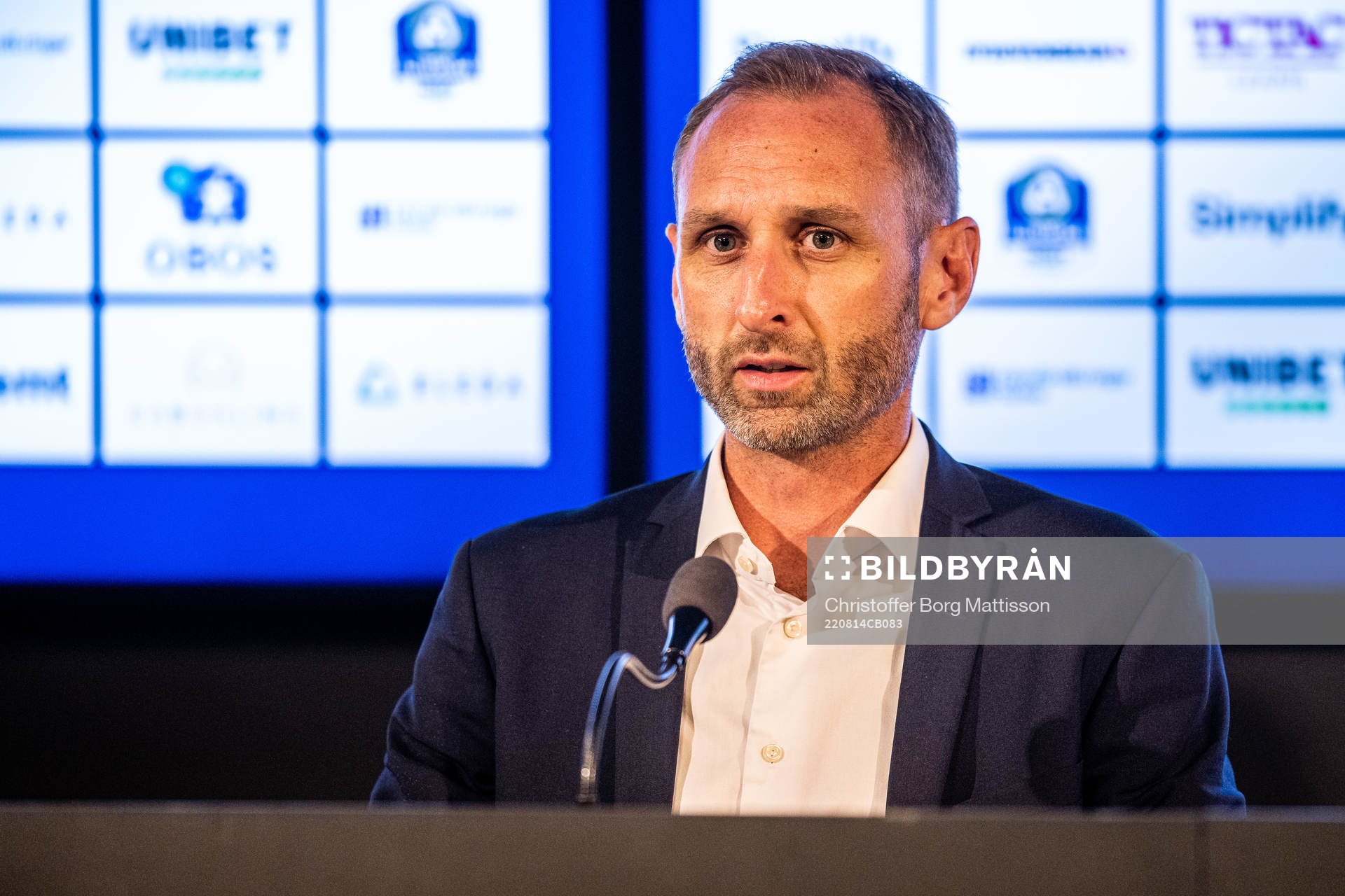 Malmö FFs tränare Andreas Georgson vid en presskonferens