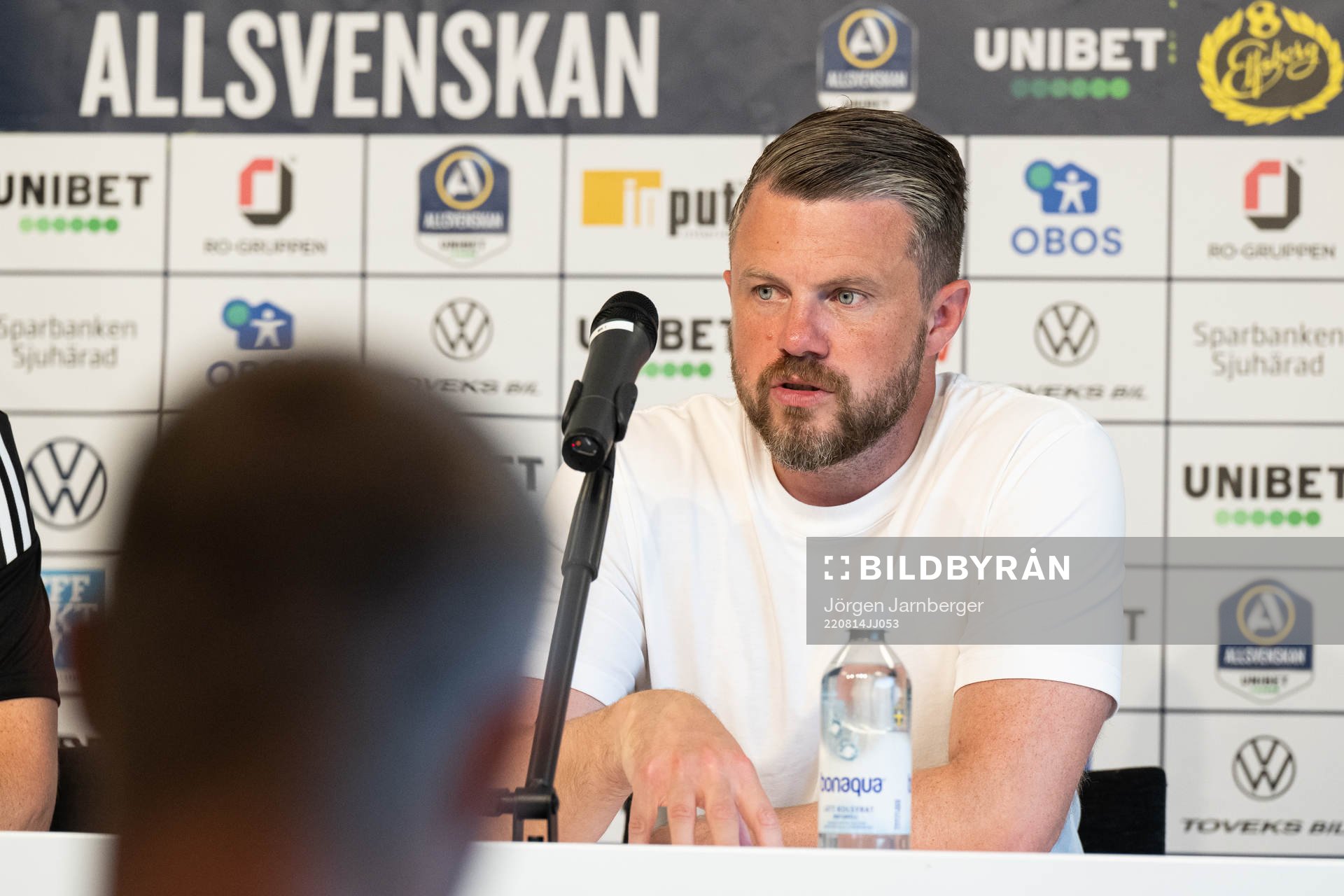 Elfsborgs manager Jimmy Thelin under presskonferensen efter fotbollsmatchen i Allsvenskan mellan Elfsborg och IFK Norrköping den 14 augusti 2022 i Borås.
