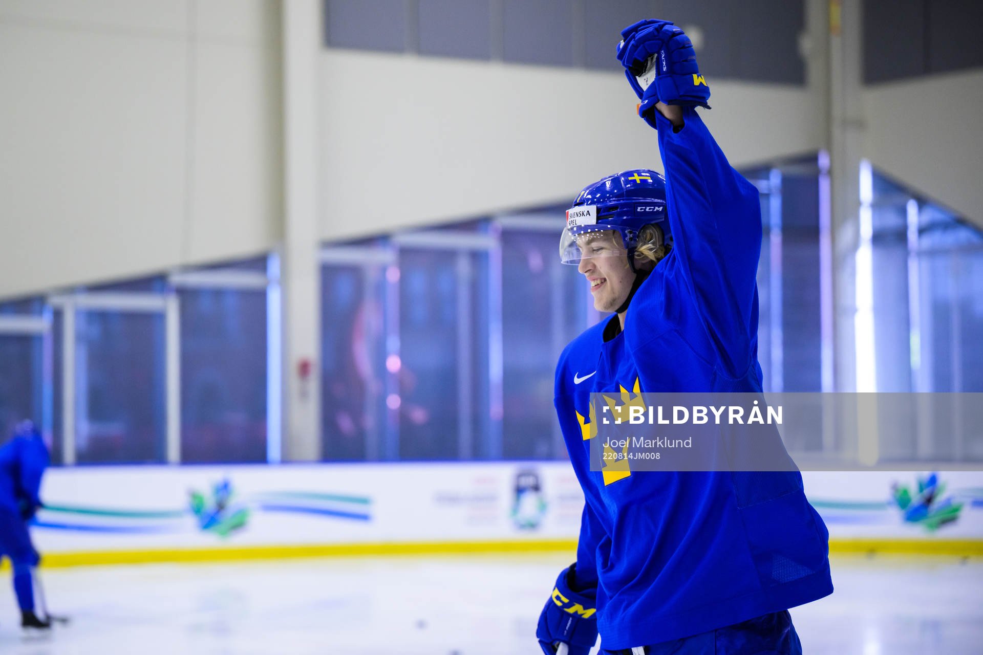 Simon Edvinsson of Sweden celebrates at a practice session