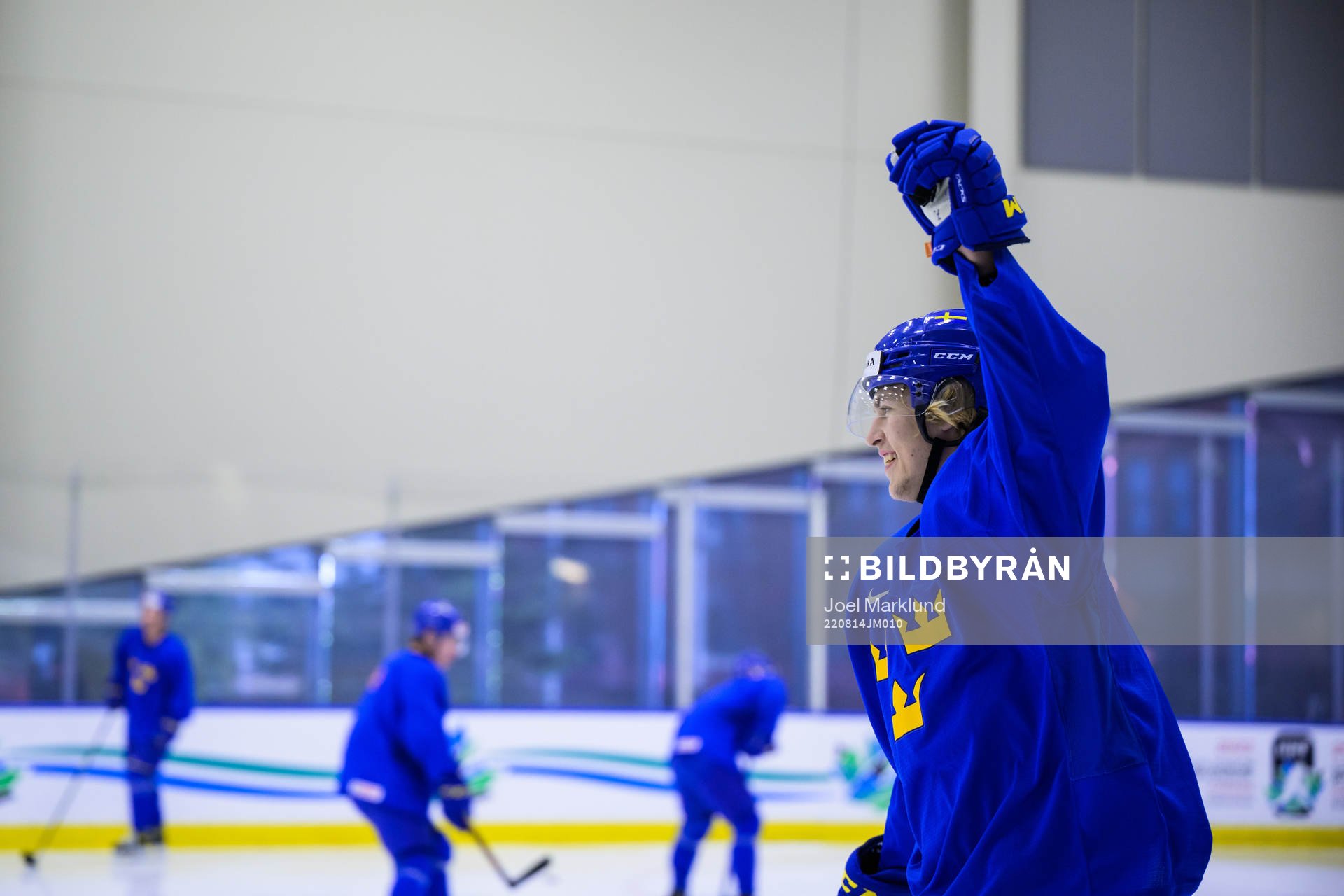 Simon Edvinsson of Sweden celebrates at a practice session
