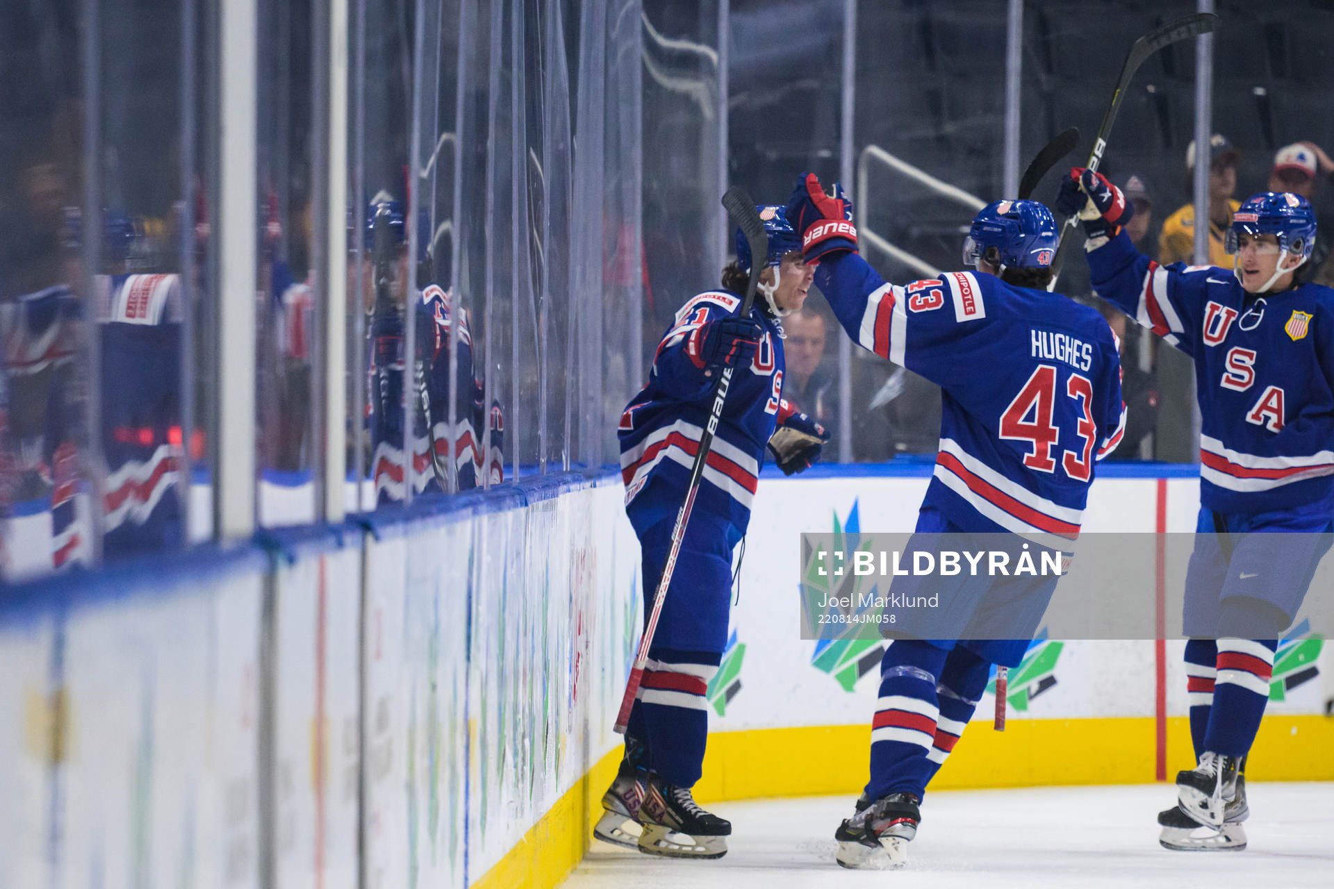 Brett Berard and Luke Hughes of USA celebrate the 1-0 goal