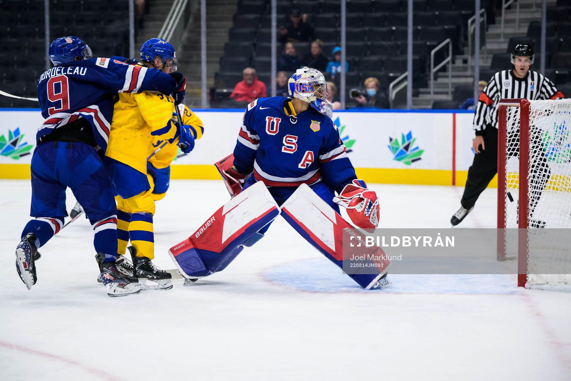Goaltender Kaidan Mbereko of USA lets in the 3-1 goal from