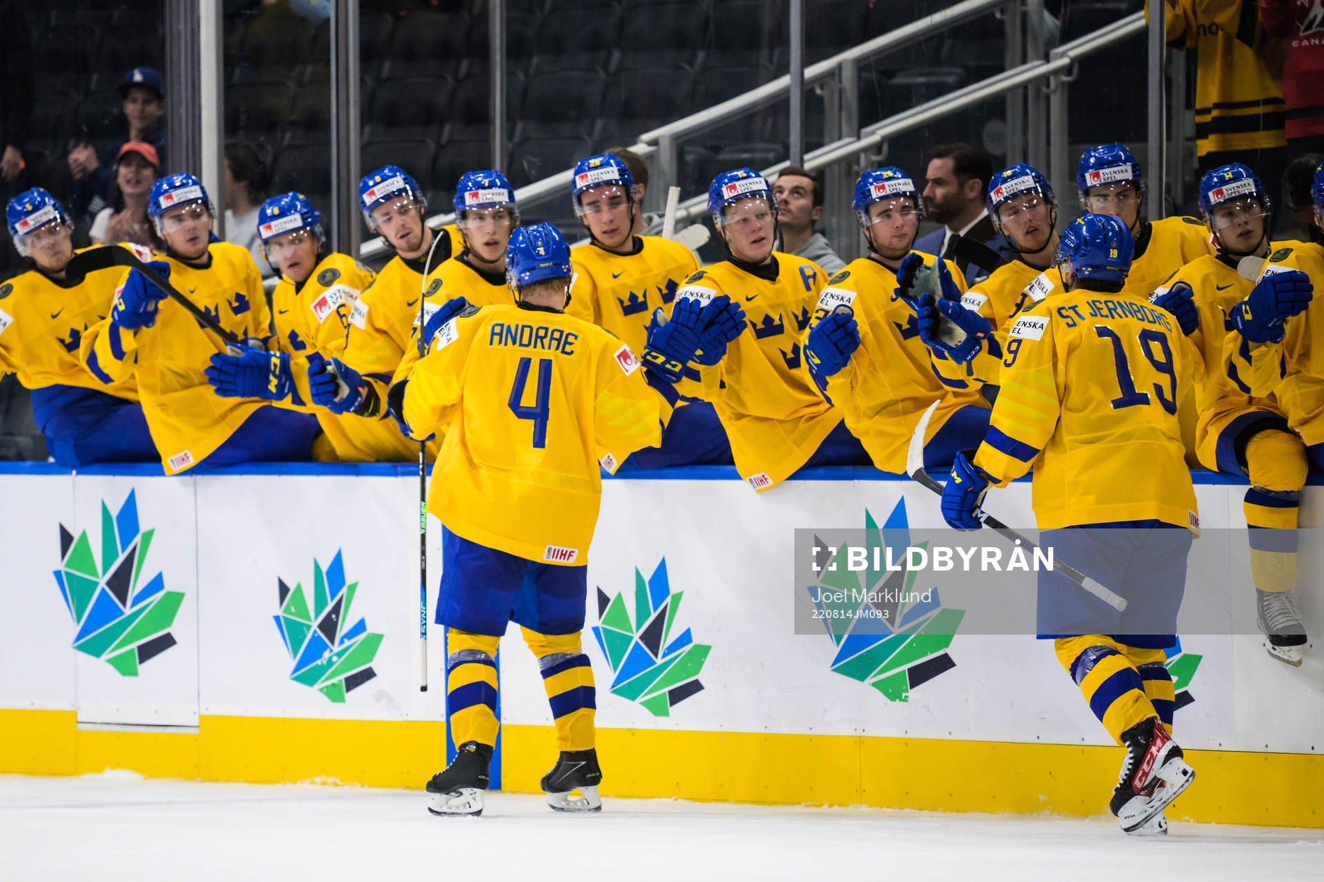 Emil Andrae of Sweden celebrates with teammates