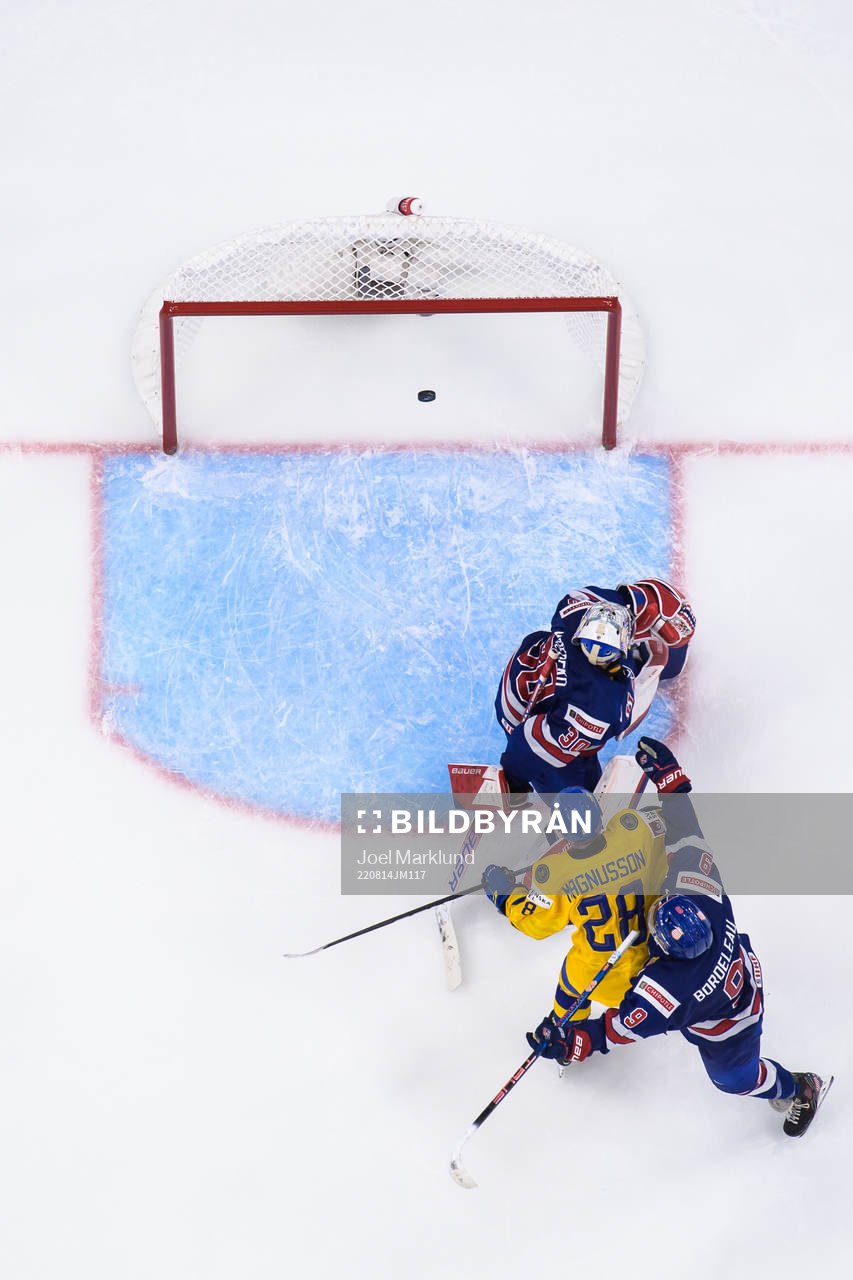 Goaltender Kaidan Mbereko of USA lets in the 3-1 goal from