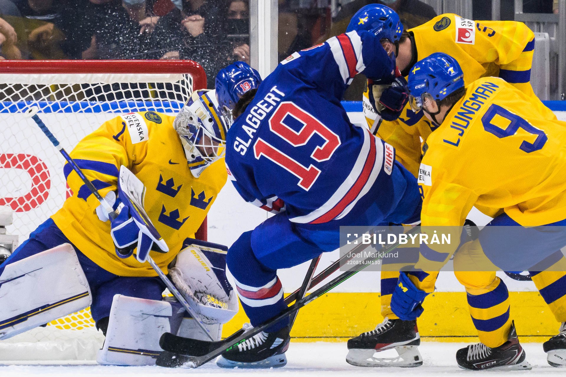 Goaltender Jesper Wallstedt, Helge Grans and Daniel
