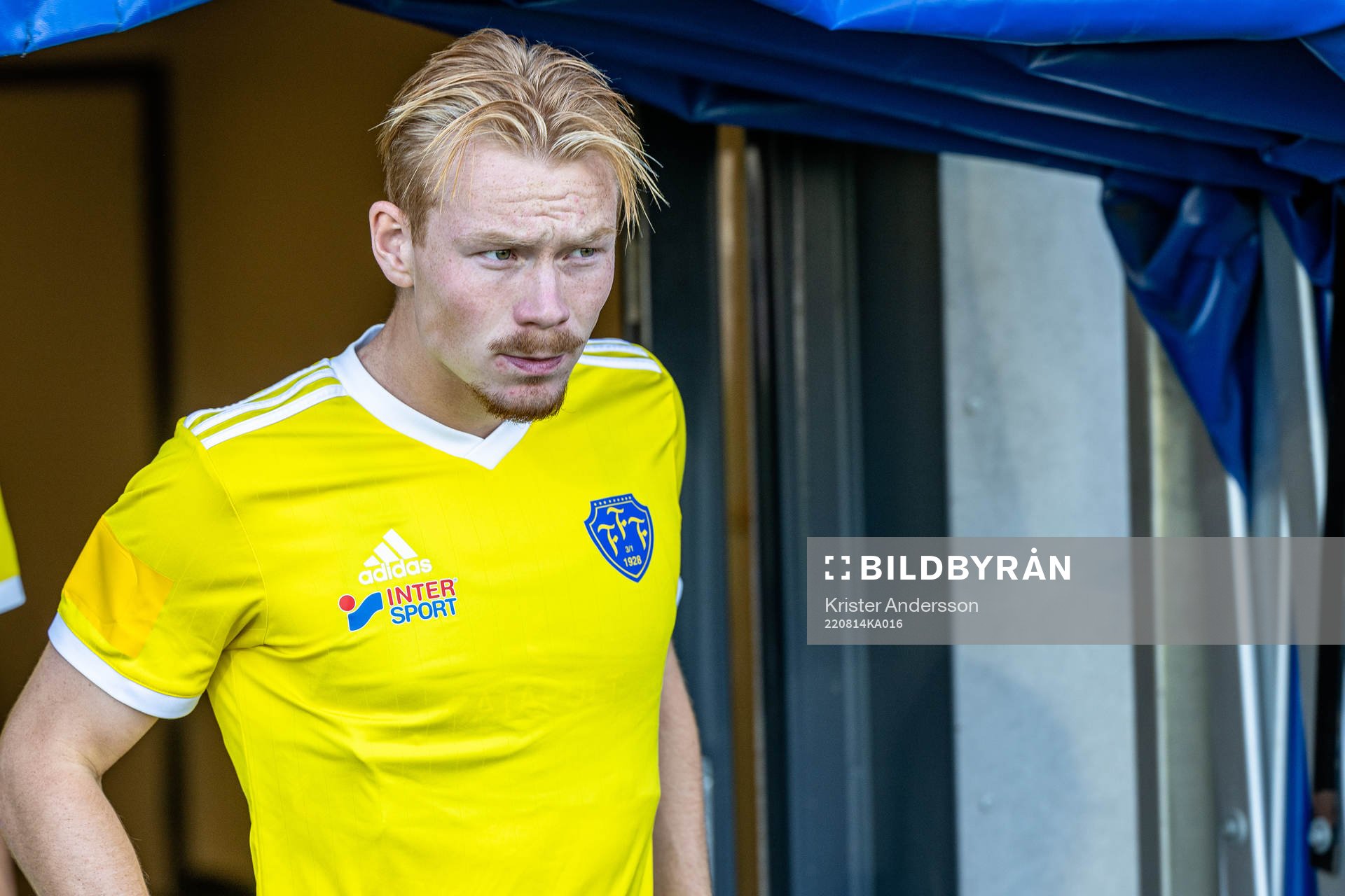 Falkenbergs Linus Borgström före fotbollsmatchen i Ettan