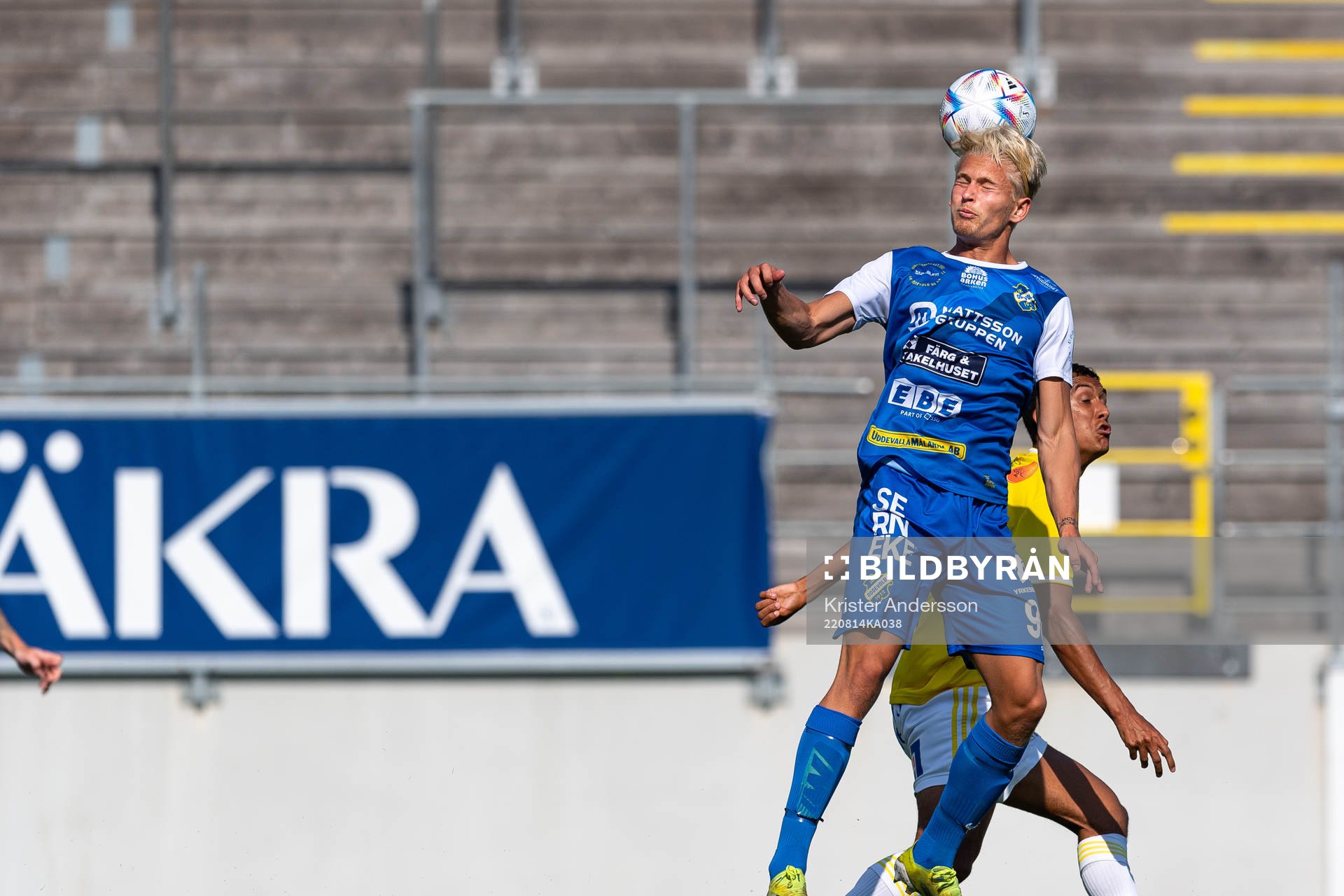 Oddevolds Philip Engelbrektsson under fotbollsmatchen i Ettan södra mellan Falkenberg och Oddevold den 14 augusti 2022 i Falkenberg.