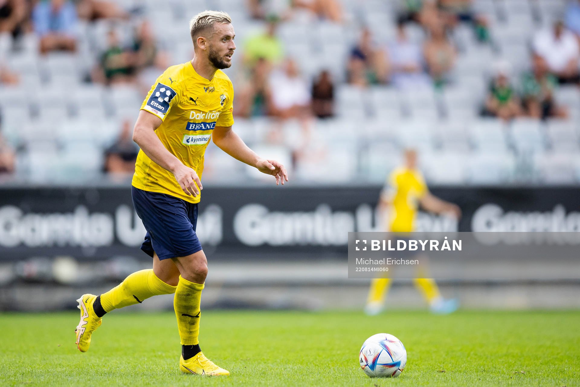 Ljungskiles Argjend Malaj under fotbollsmatchen i Ettan södra mellan GAIS och Ljungskile den 14 augusti 2022 i Göteborg. 