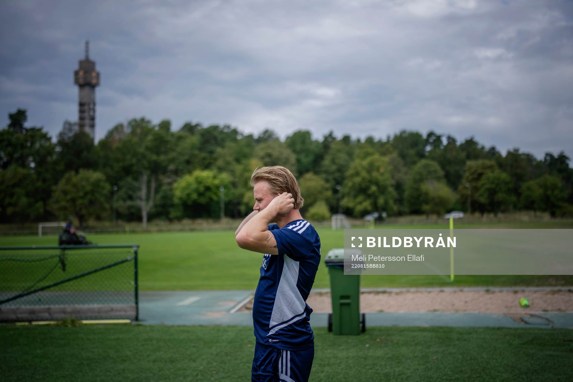 Djurgårdens Elliot Käck under en träning den 15 augusti 2022 på Djurgårdens träningsanläggning vid Kaknästornet i Stockholm. 