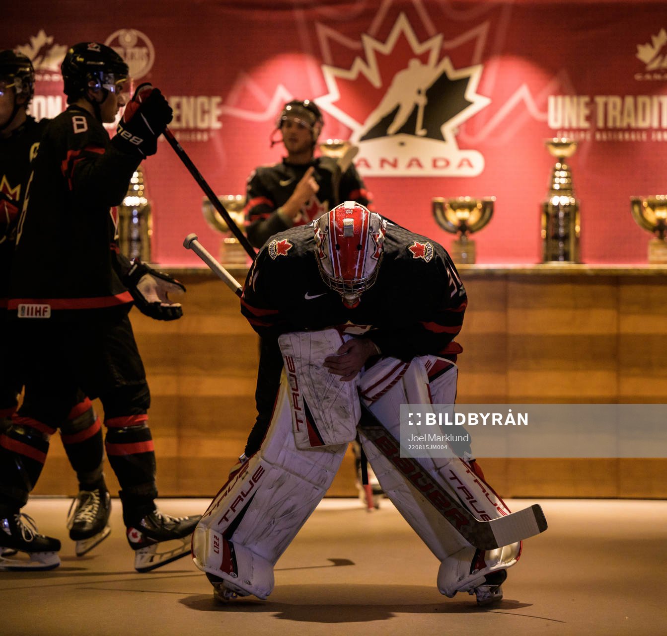 Goaltender Dylan Garand of Canada waits to walk to the ice
