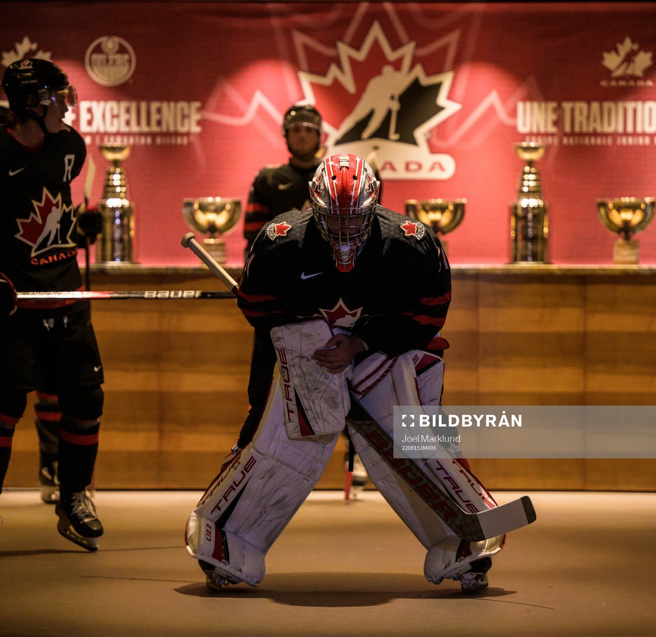 Goaltender Dylan Garand of Canada waits to walk to the ice