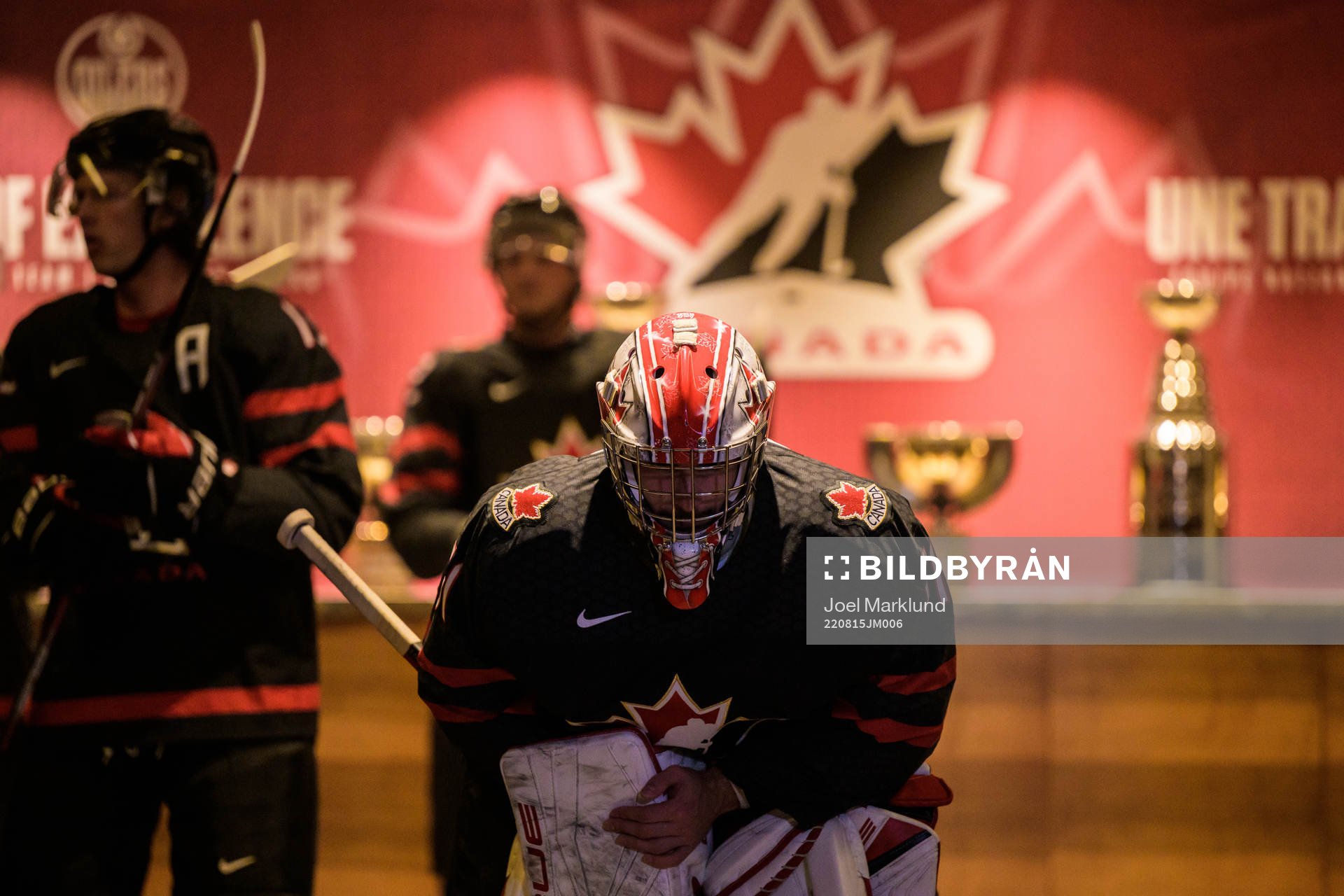 Goaltender Dylan Garand of Canada waits to walk to the ice