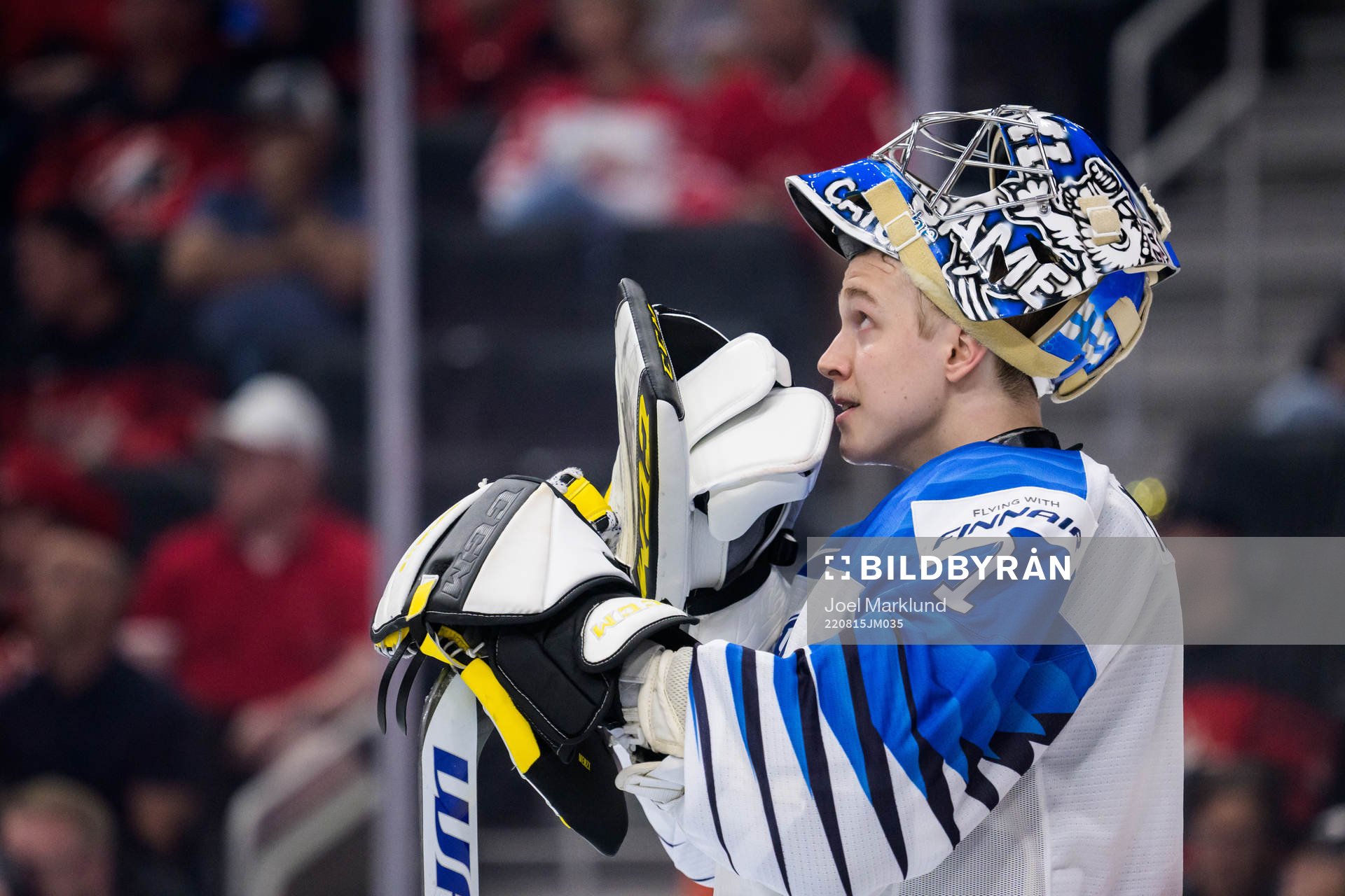 Goaltender Leevi Meriläinen of Finland