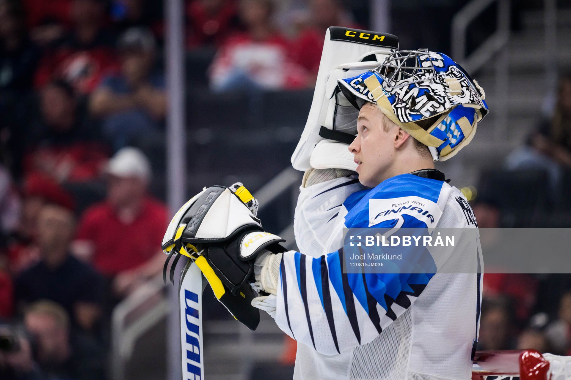 Goaltender Leevi Meriläinen of Finland