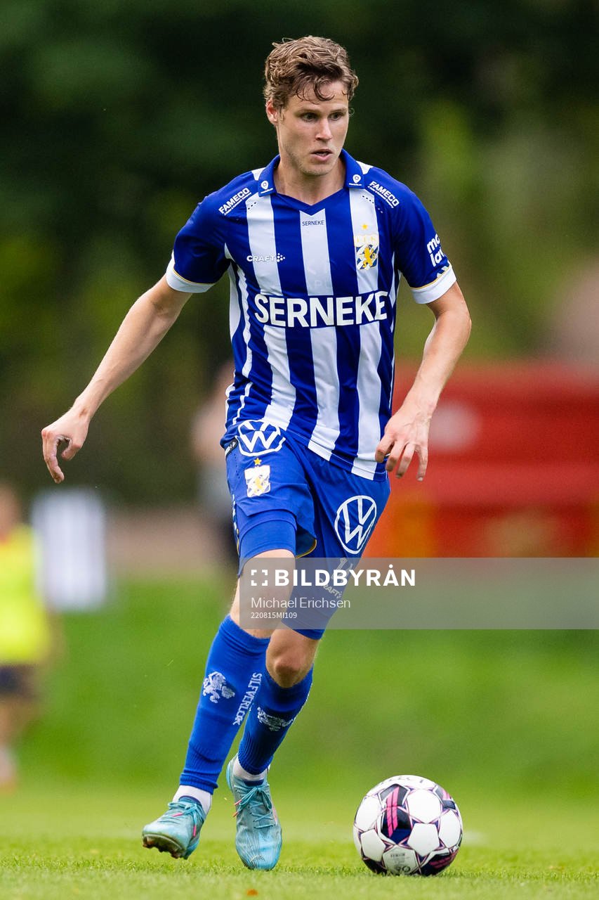 IFK Göteborgs Gustaf Norlin under fotbollsmatchen i U21 Mellersta mellan IFK Göteborg och Örgryte den 16 augusti 2022 i Göteborg.
