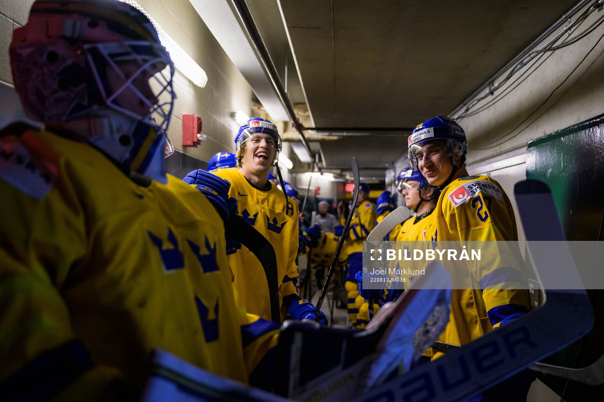 Goaltender Jesper Wallstedt, Simon Edvinsson and Daniel